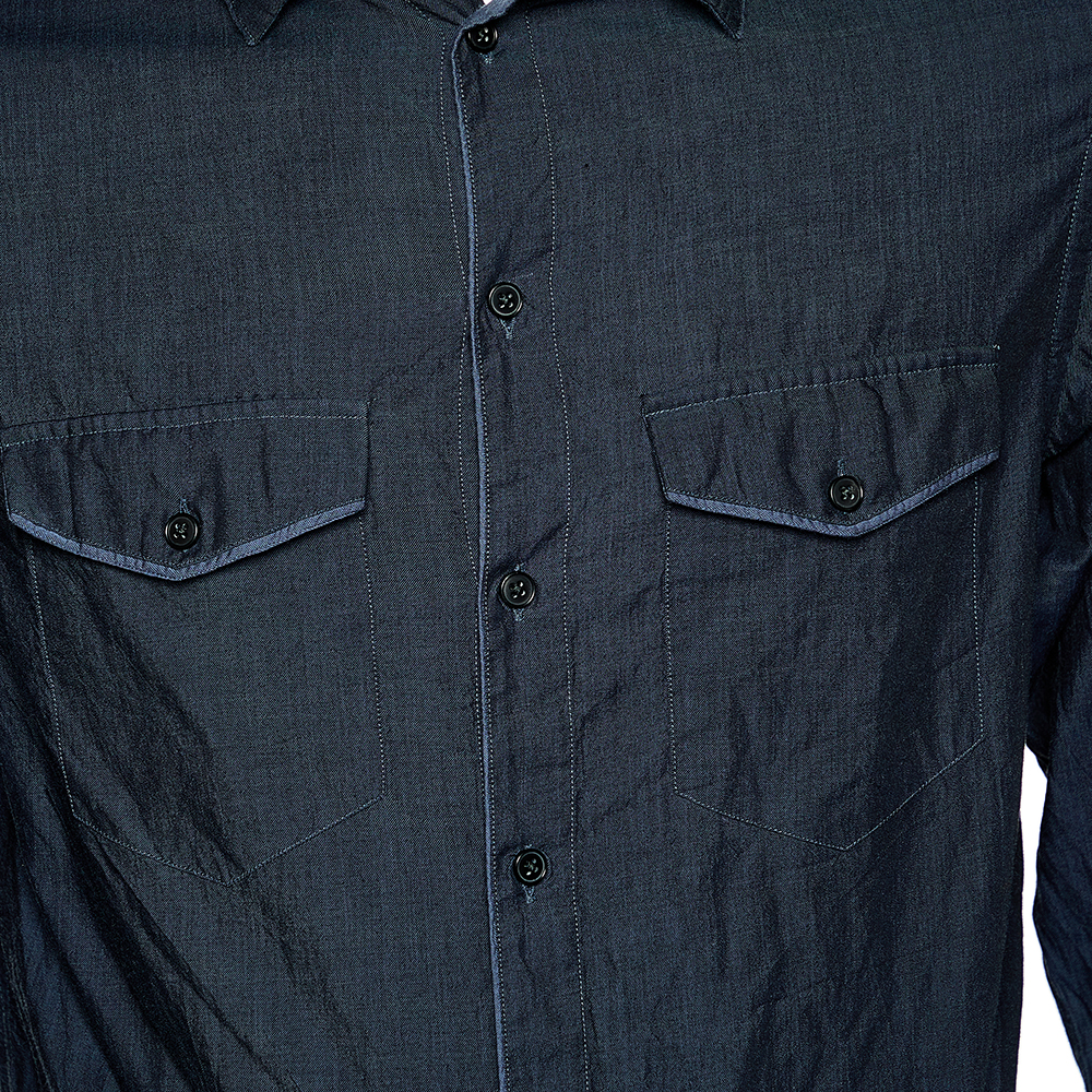 Armani Collezioni Navy Blue Cotton Button Front Shirt M