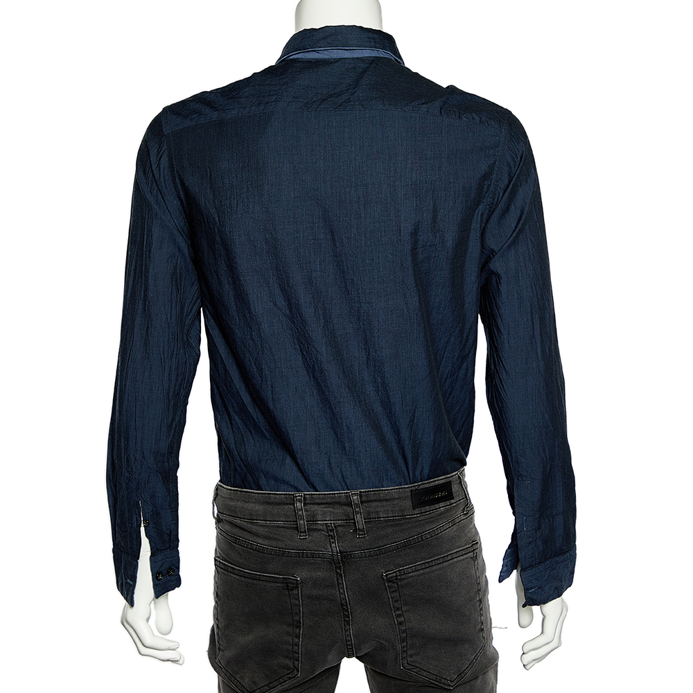 Armani Collezioni Navy Blue Cotton Button Front Shirt M