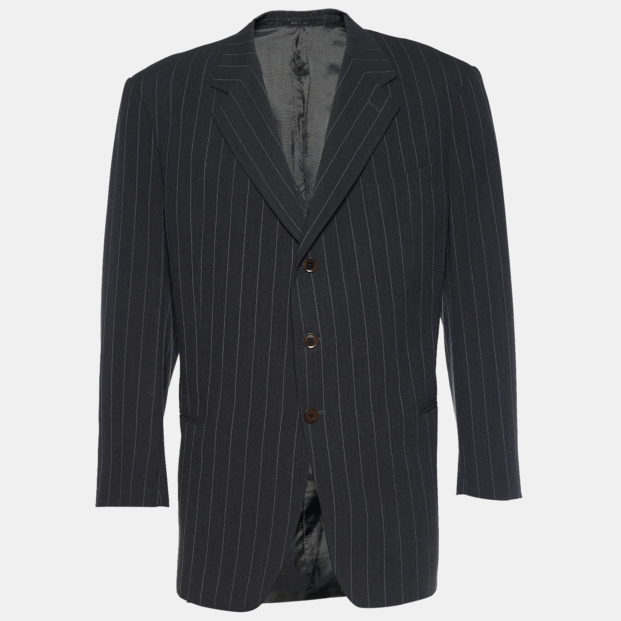 Armani collezioni grey striped wool single breasted blazer xxxl