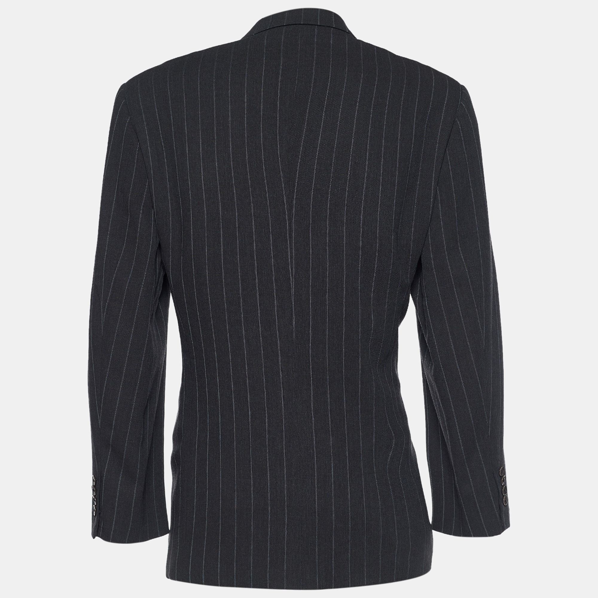 Armani Collezioni Grey Striped Wool Single Breasted Blazer XXXL