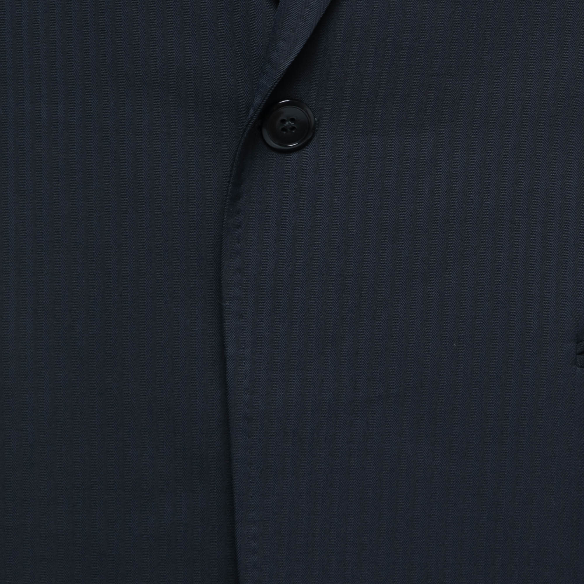 Armani Collezioni Midnight Blue Striped Wool Blend Single-Breasted Blazer XL