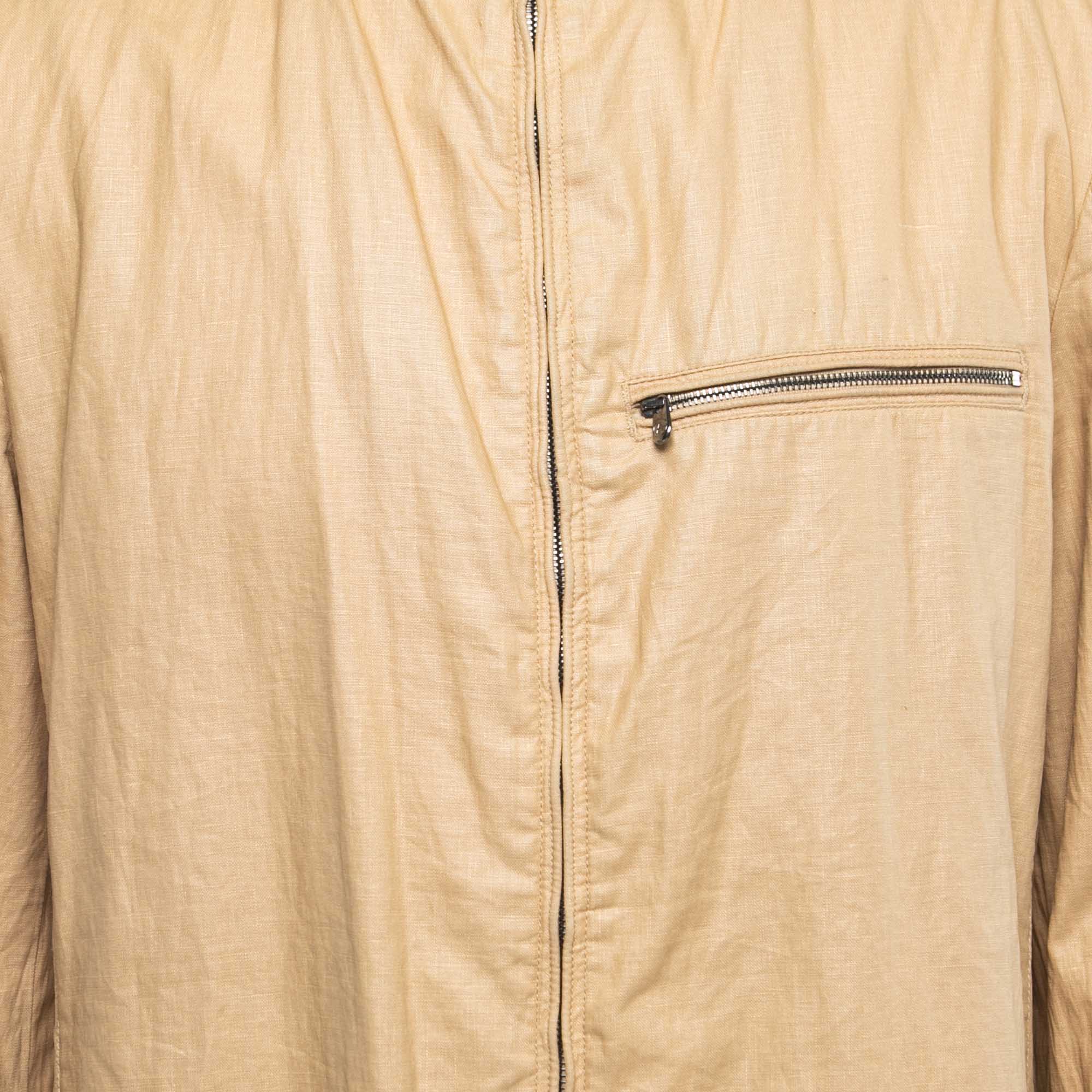 Armani Collezioni Beige Linen Zip Front Coat XXL