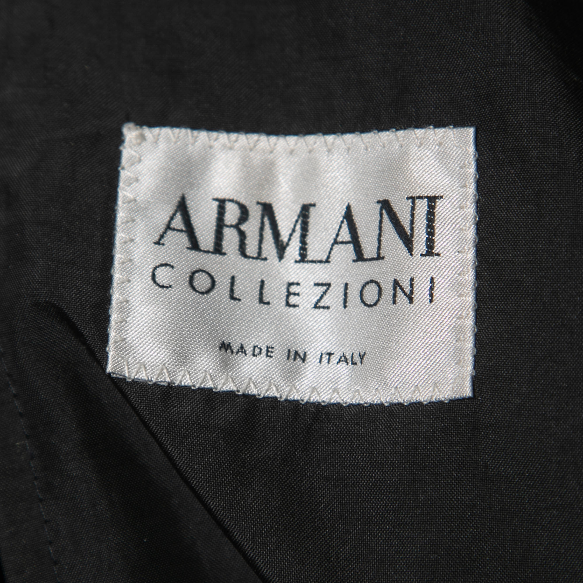 Armani Collezioni Black Textured Cotton Zip Front Jacket L