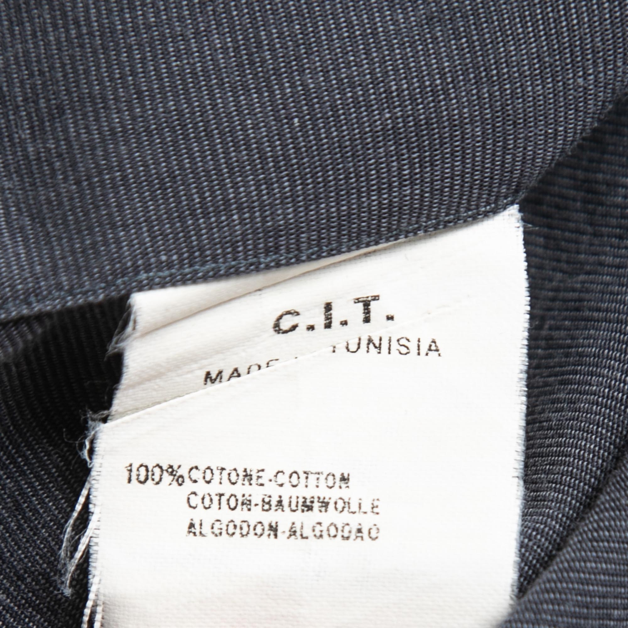 Armani Collezioni Grey Cotton Button Front Full Sleeve Shirt L