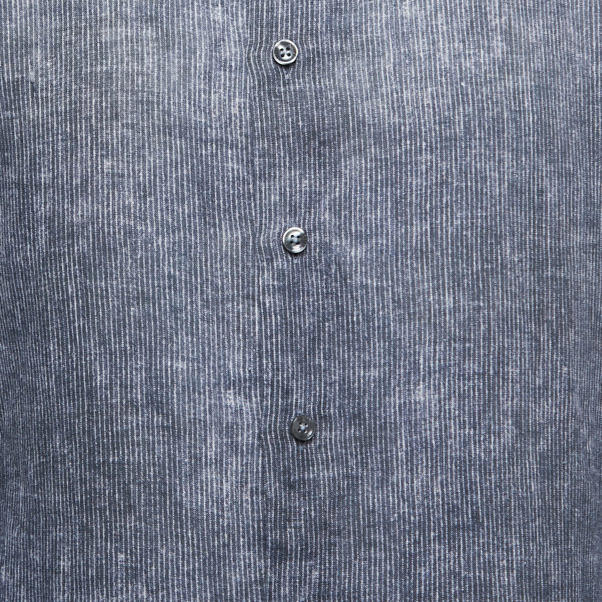 Armani Collezioni Grey Striped Cotton Button Front Full Sleeve Shirt S