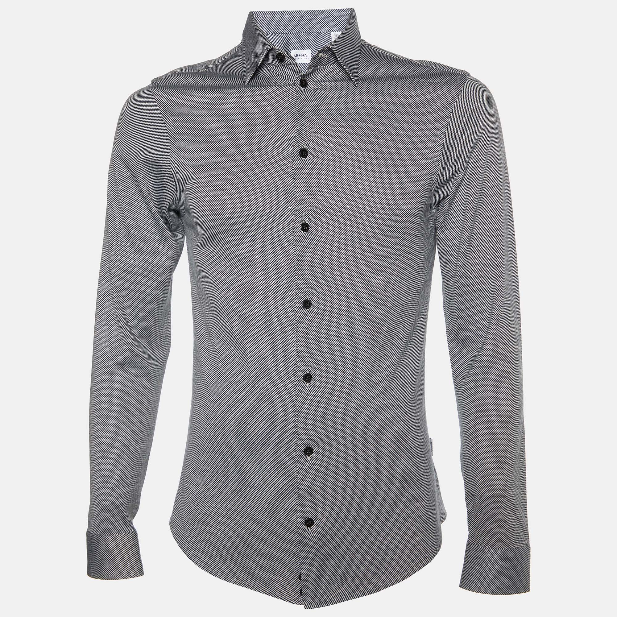 Armani Collezioni Black & White Cotton Knit Button Front Shirt S