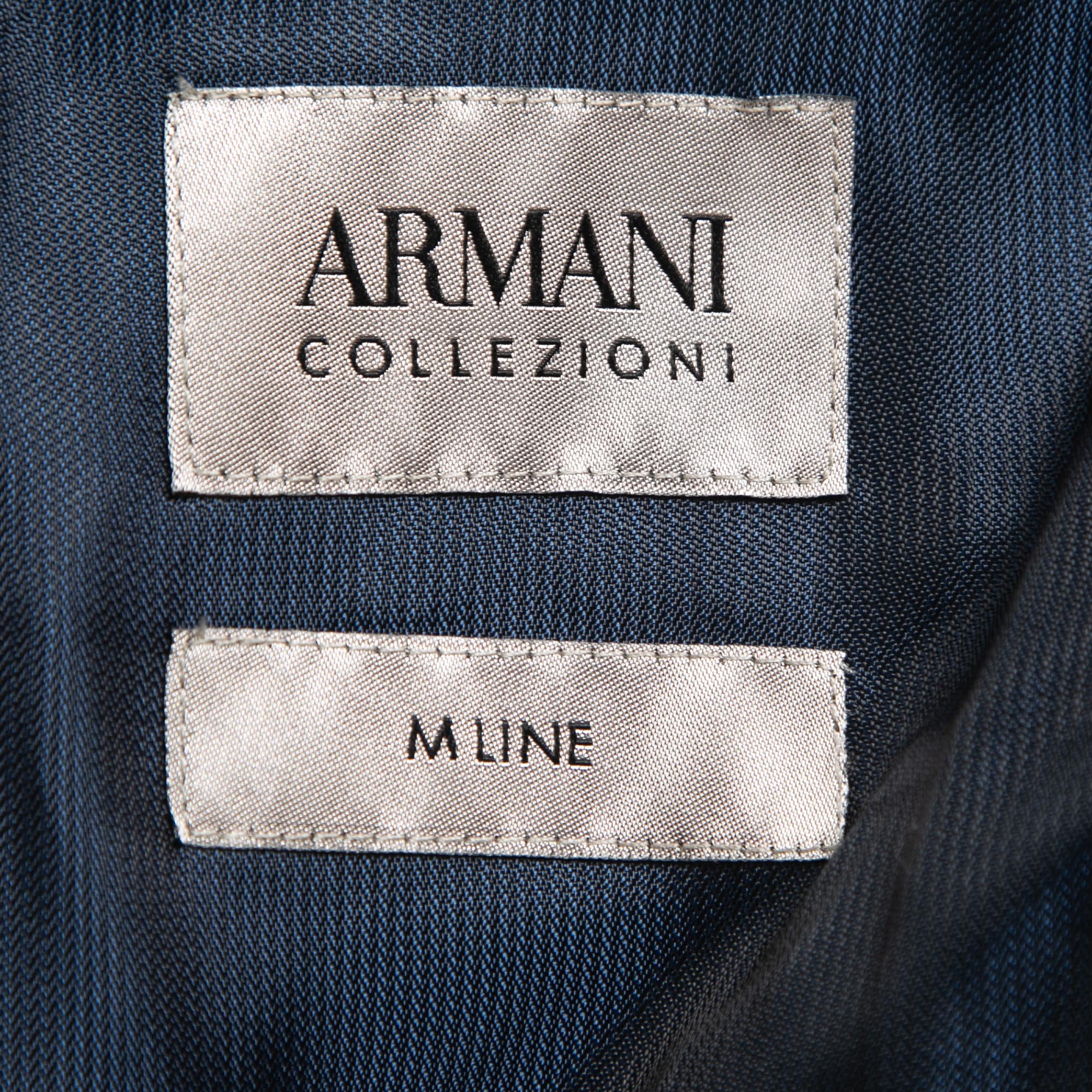 Armani Collezioni Navy Blue Checked Wool Single Breasted Blazer M