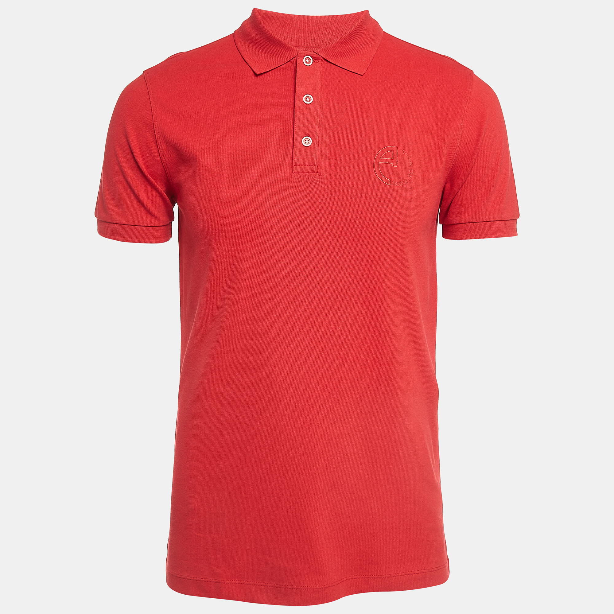 Armani collezioni red logo embroidery jersey short sleeve polo t-shirt l