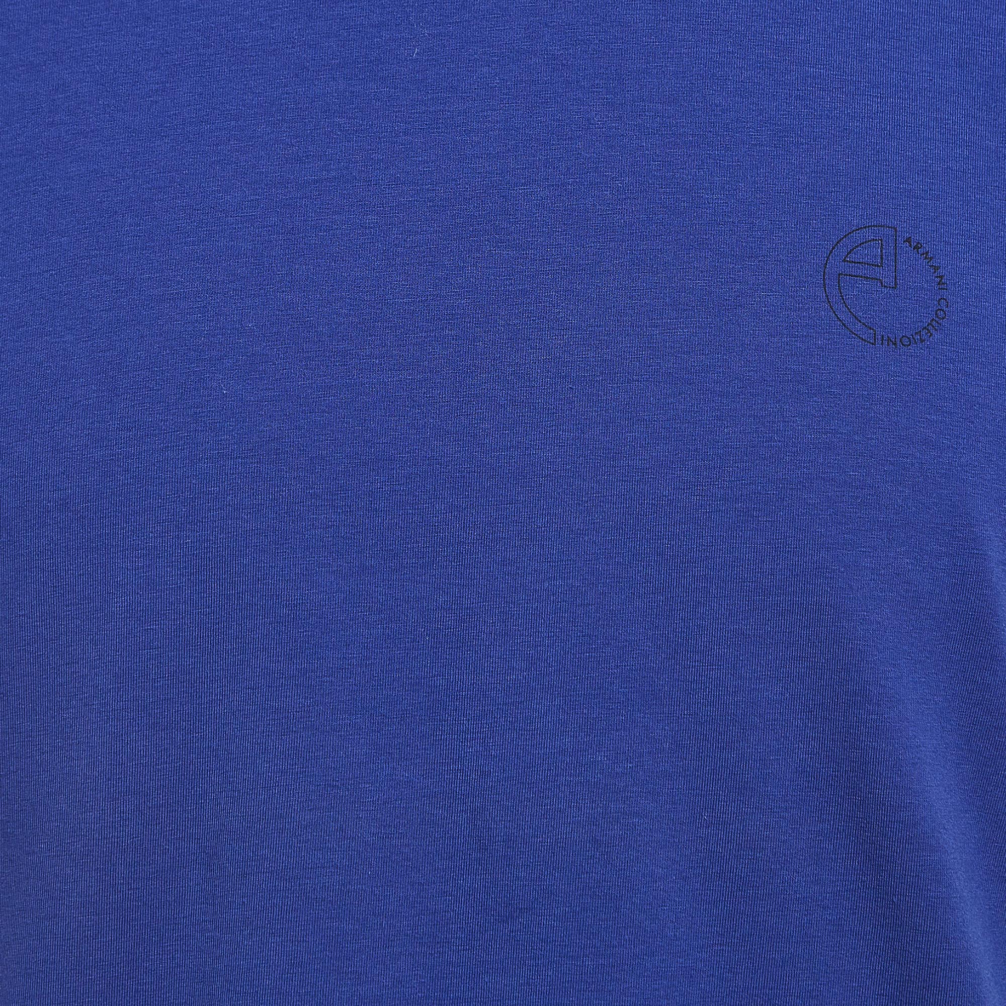 Armani Collezioni Blue Logo Print Cotton Short Sleeve T-Shirt XL