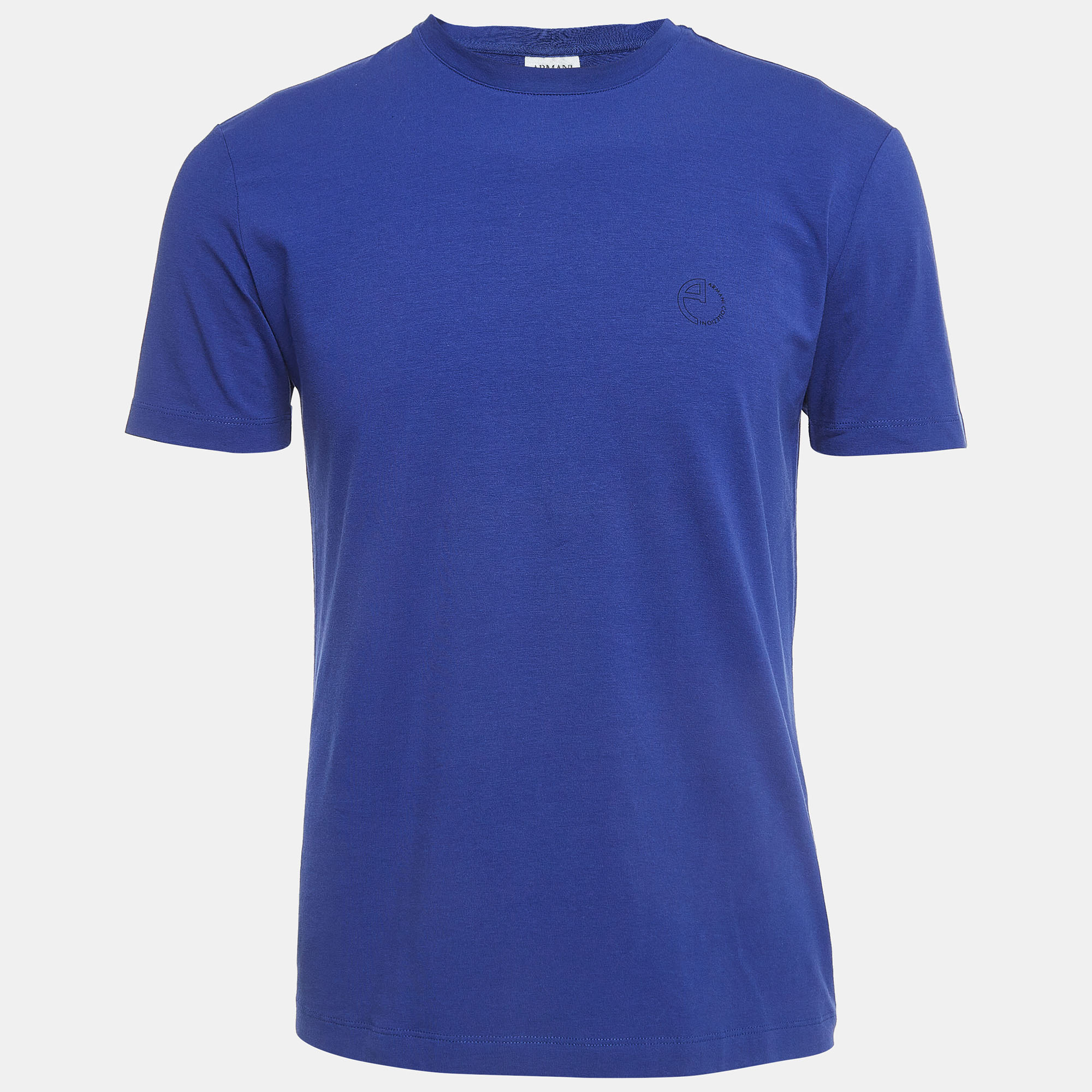Armani Collezioni Blue Logo Print Cotton Short Sleeve T-Shirt XL