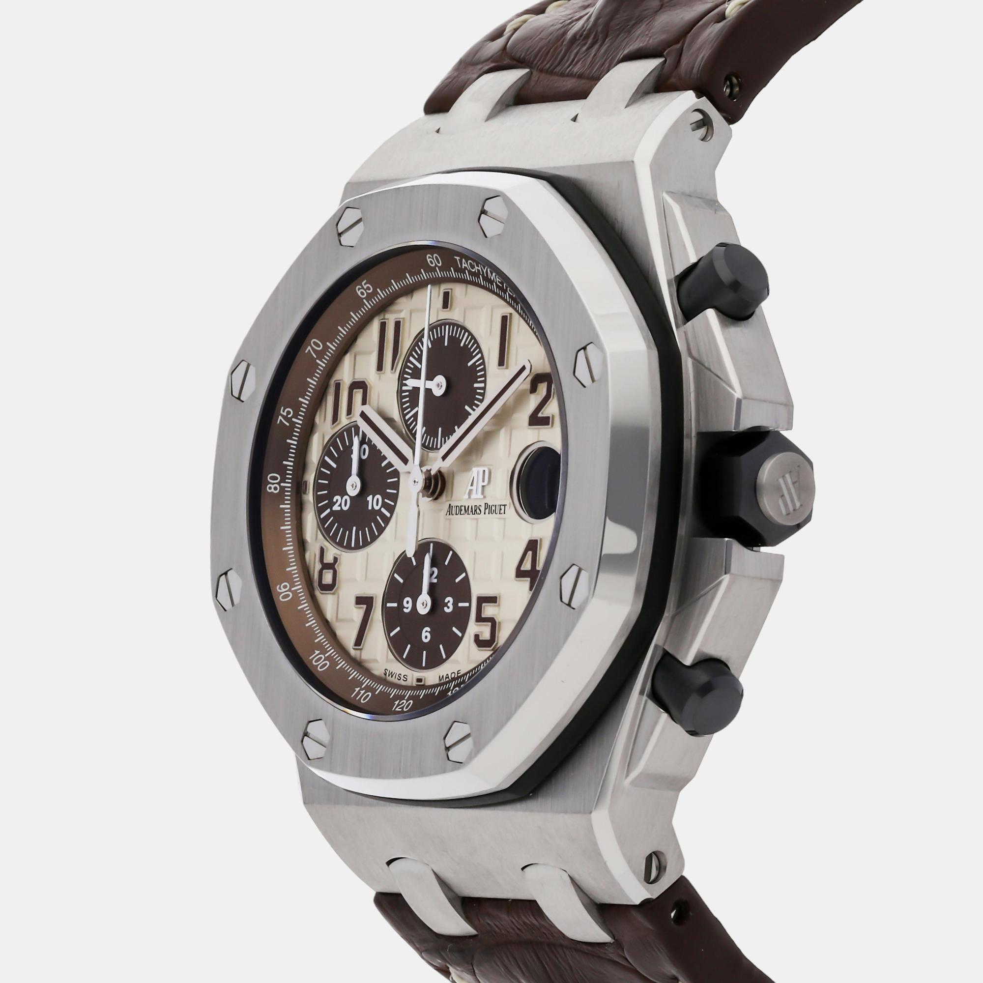 Audemars Piguet Ivory Stainless Steel Royal Oak Offshore 26470ST.OO.A801CR.01 Automatic Men's Wristwatch 42 Mm