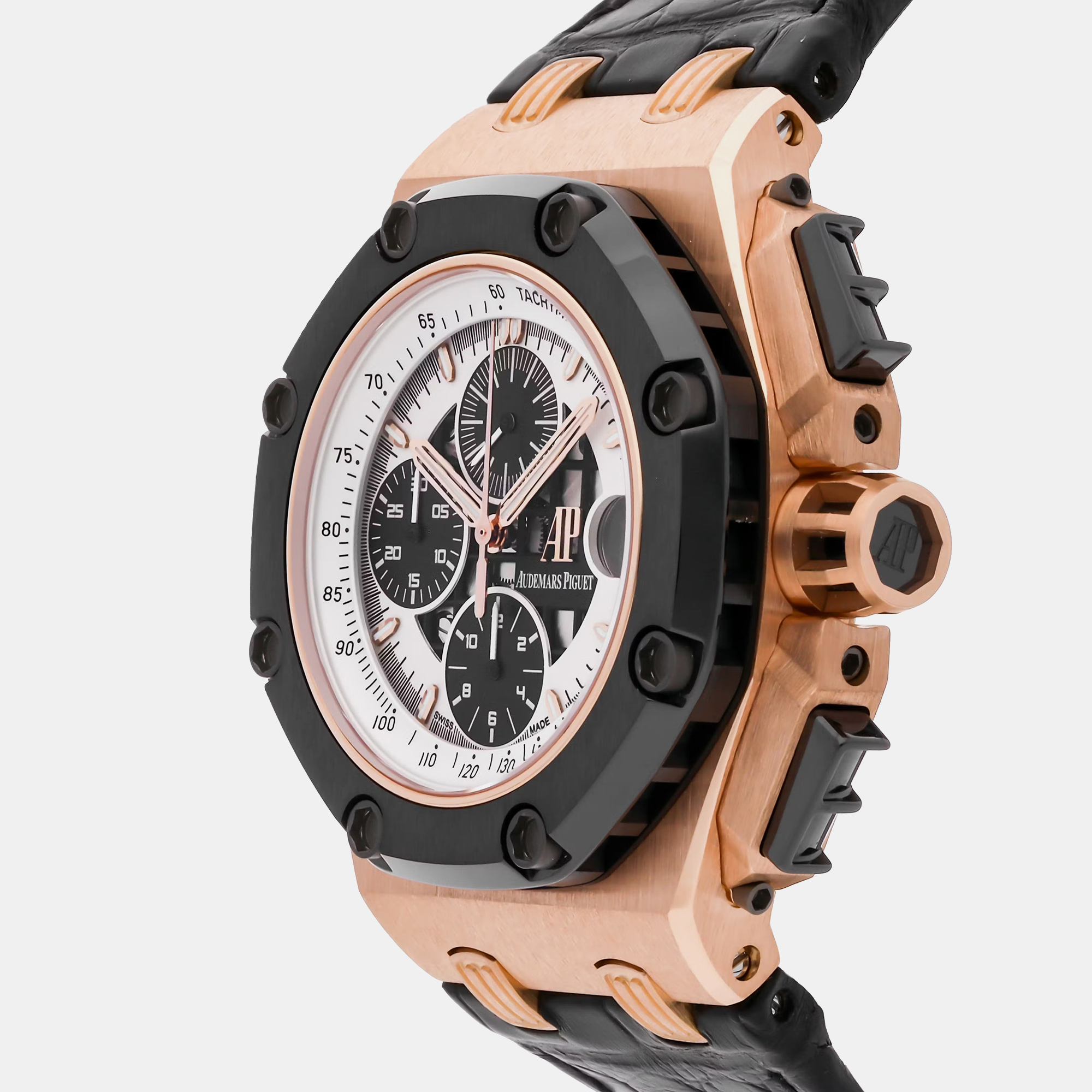 Audemars Piguet White 18k Rose Gold Royal Oak Offshore 26078RO.OO.D002CR.01 Automatic Men's Wristwatch 44 Mm