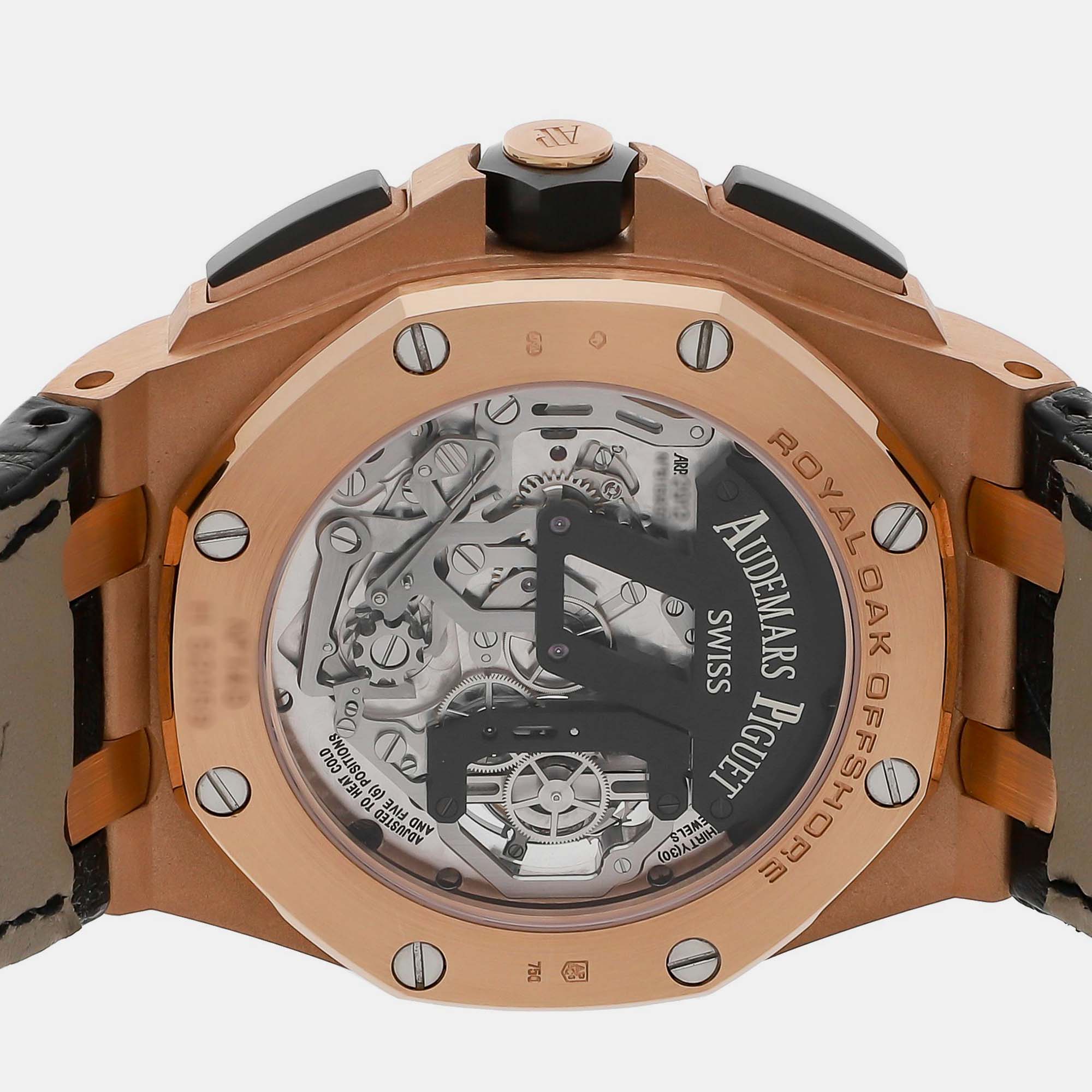 Audemars Piguet Black 18k Rose Gold Royal Oak Offshore Manual Winding Men's Wristwatch 44 Mm