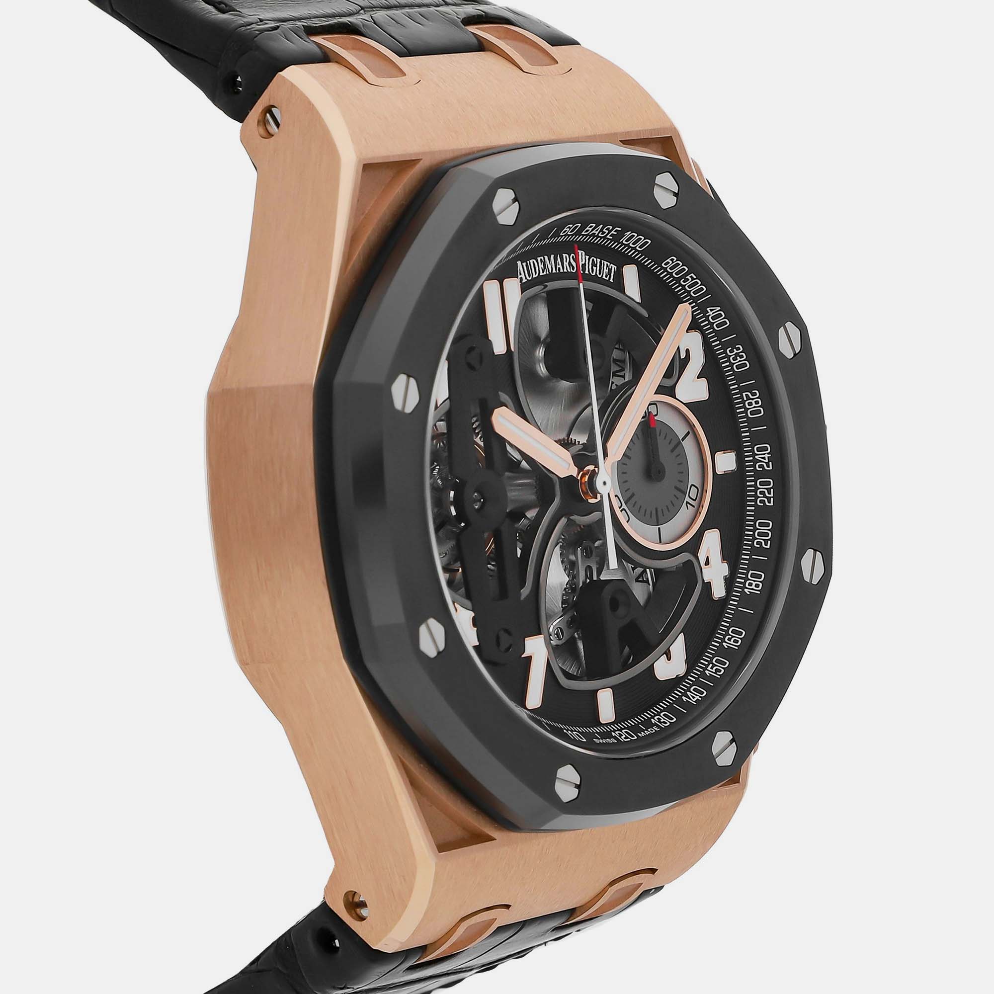 Audemars Piguet Black 18k Rose Gold Royal Oak Offshore Manual Winding Men's Wristwatch 44 Mm