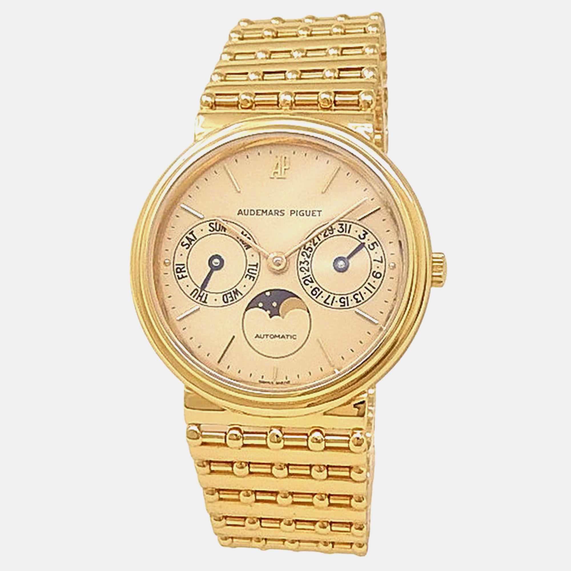 Audemars Piguet Moonphase 25588BA Automatic Champagne Dial 18k Yellow Gold Men's Wristwatch
Audemars Piguet Moonphase 25588BA Automatic Champagne Dial 18k Yellow Gold Men's Wristwatch