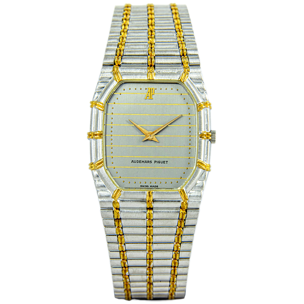 Audemars Piguet Silver 18K Yellow Gold And 18k White Gold Vintage Bamboo Classique Men's Wristwatch 27 MM