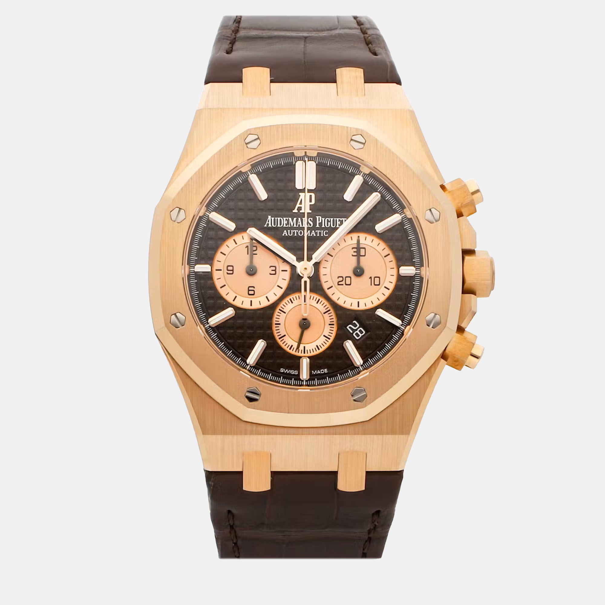 Audemars piguet brown 18k rose gold royal oak 26331or.oo.d821cr.01 automatic men's wristwatch 41 mm