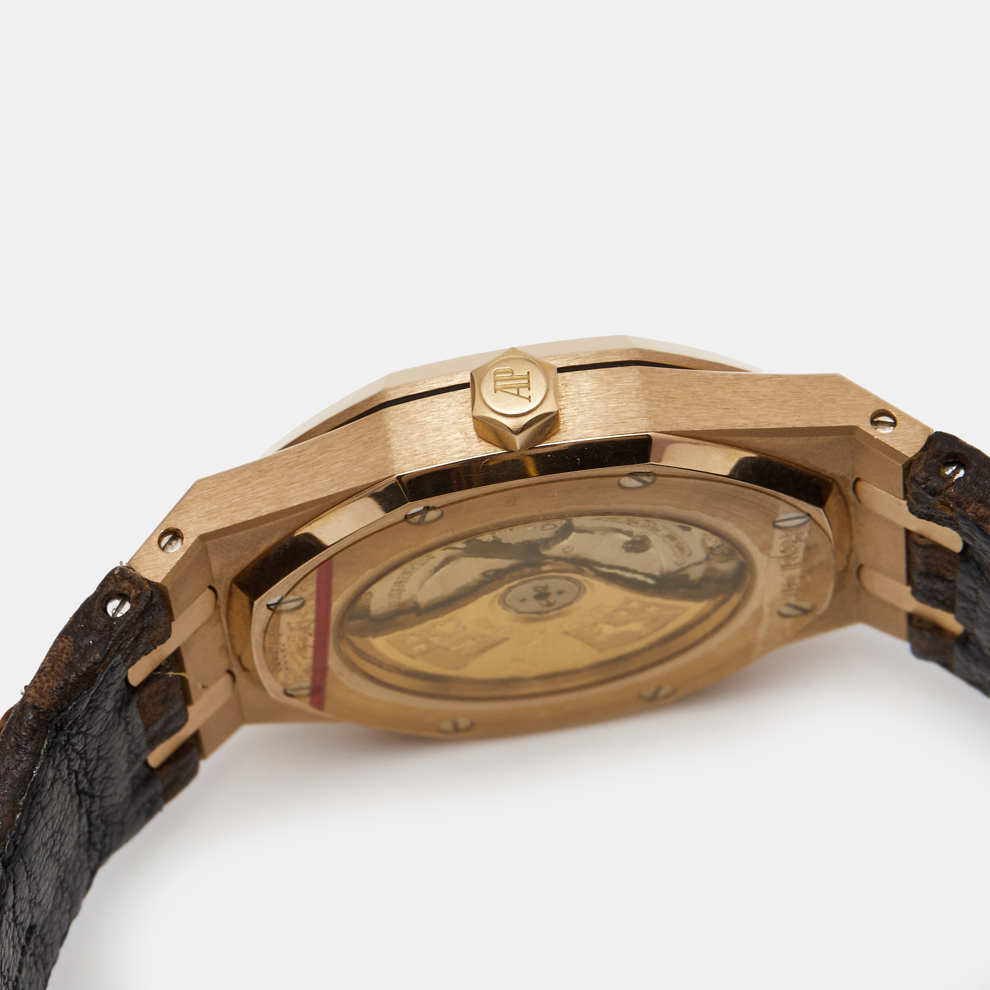 Audemars Piguet Silver 18K Rose Gold Leather Royal Oak 15300OR.OO.D088CR.02 Mens Wristwatch 39 Mm
