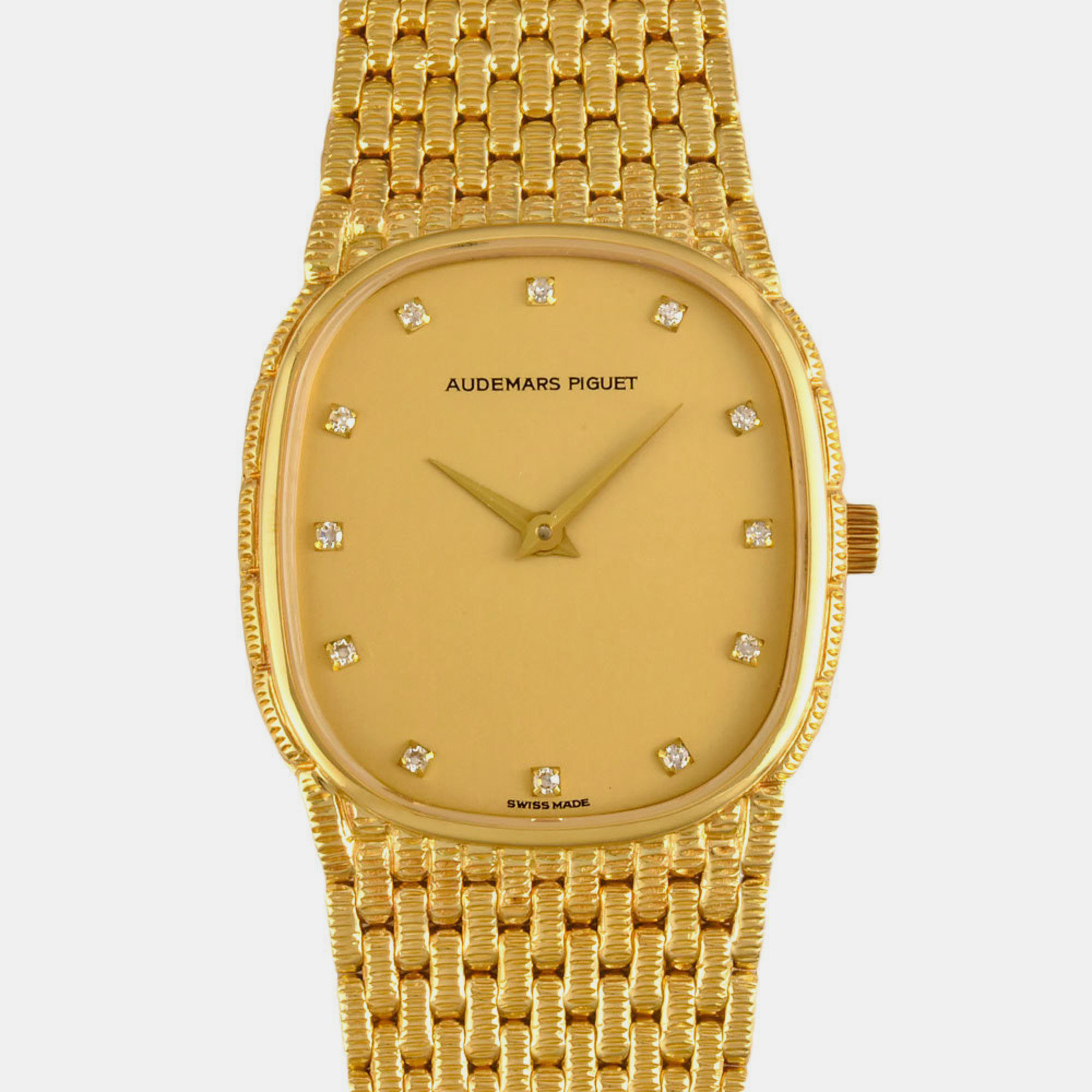 Audemars Piguet Champagne Diamond 18k Yellow Gold Cobra K18YG Quartz Men's Wristwatch 28 Mm