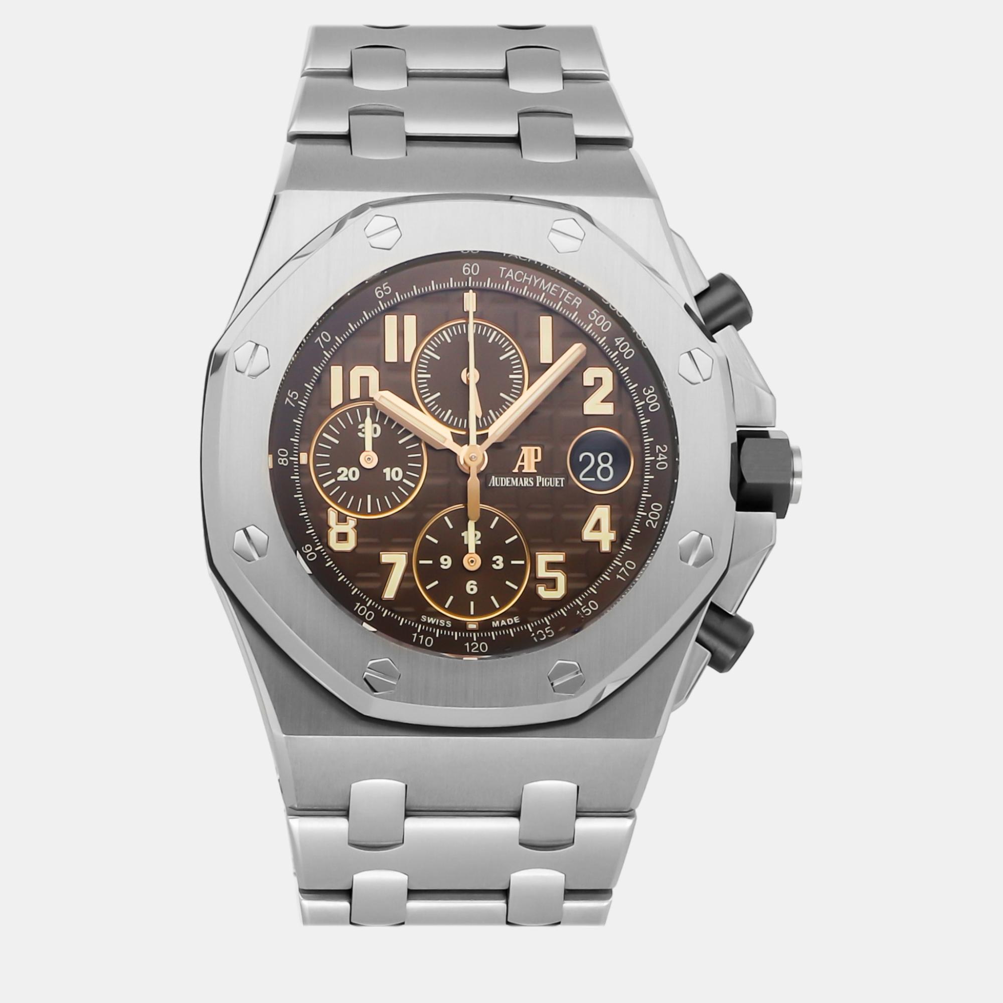 Audemars piguet brown stainless steel royal oak offshore 26470st.oo.a820cr.01 automatic men's wristwatch 42 mm