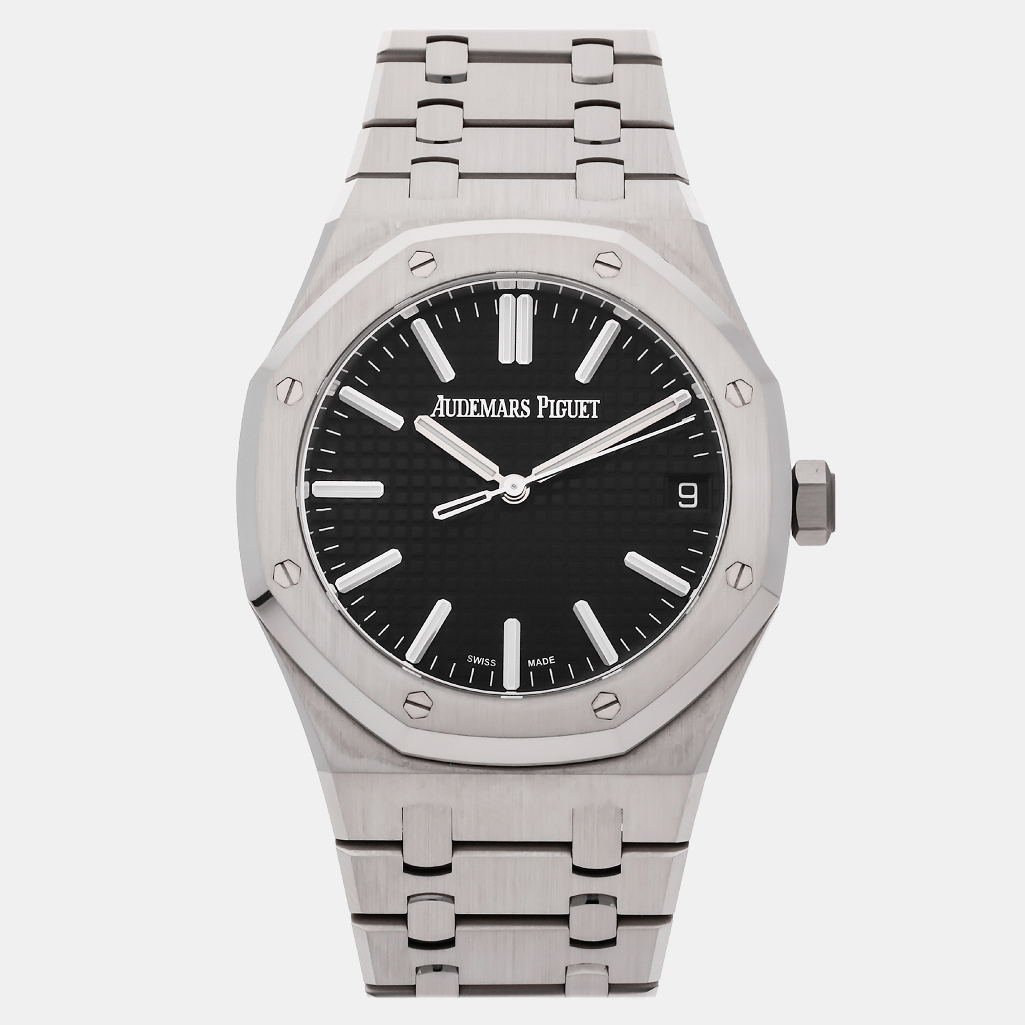 Audemars piguet black stainless steel royal oak automatic men's wristwatch 41 mm