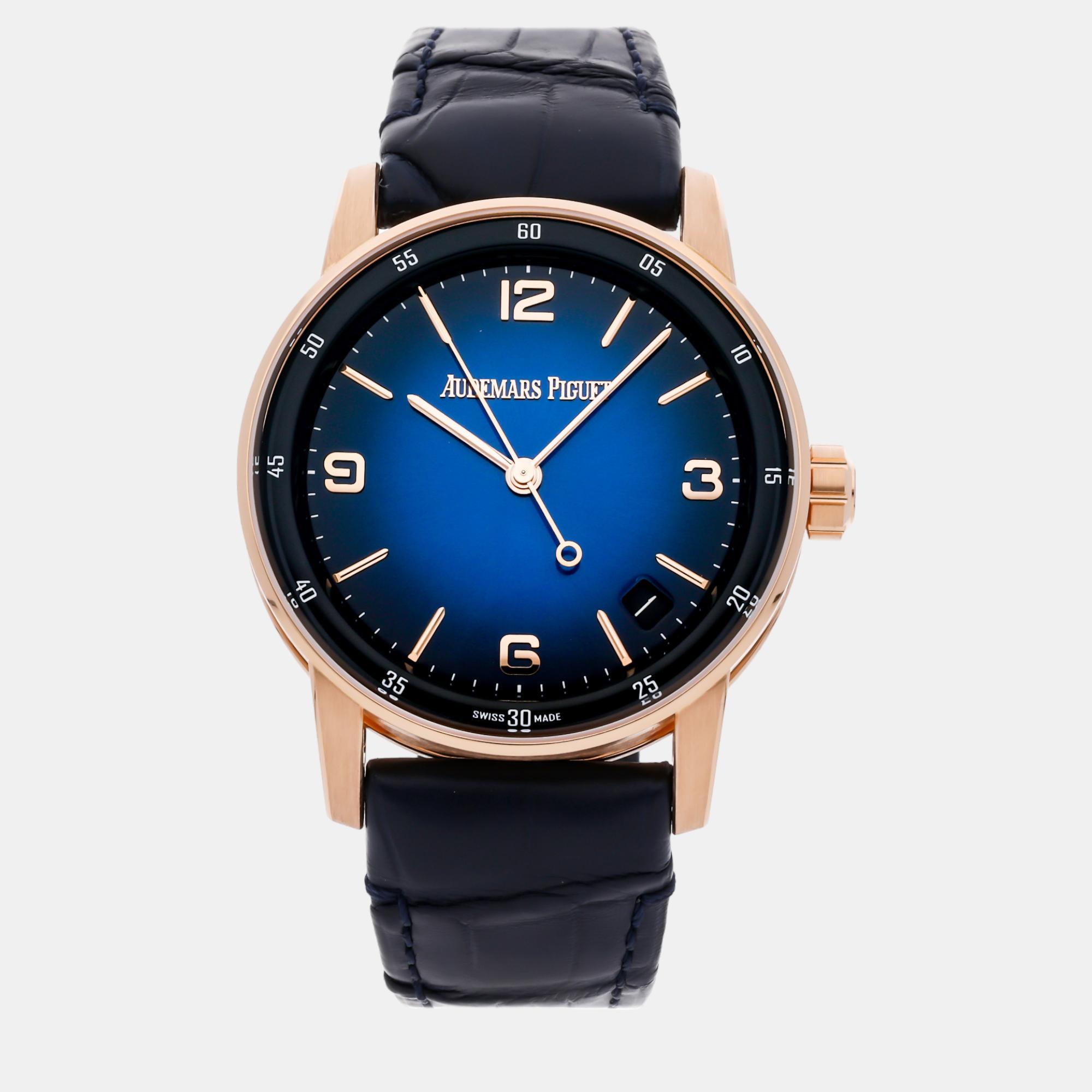 Audemars piguet blue 18k rose gold code 11.59 15210or.oo.a028cr.01 automatic men's wristwatch 41 mm