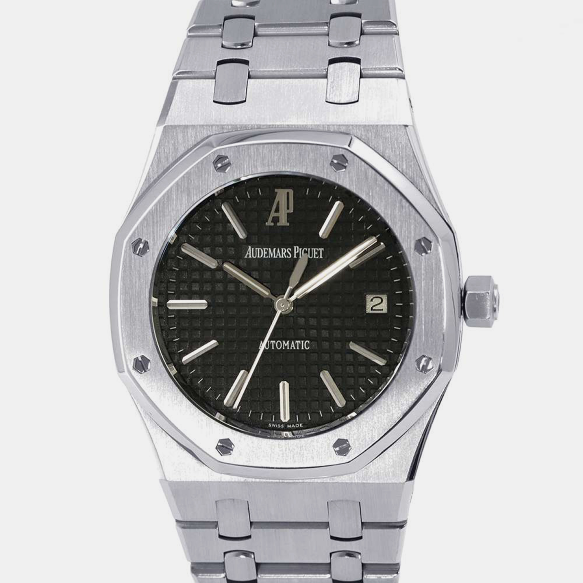 Audemars piguet black stainless steel royal oak automatic men's wristwatch 39 mm