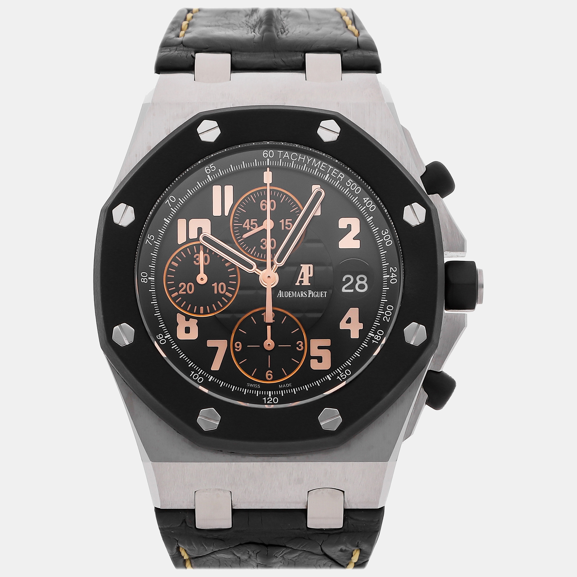 Audemars piguet black stainless steel royal oak offshore 26298sk.oo.d101cr.01 automatic men's wristwatch 42 mm