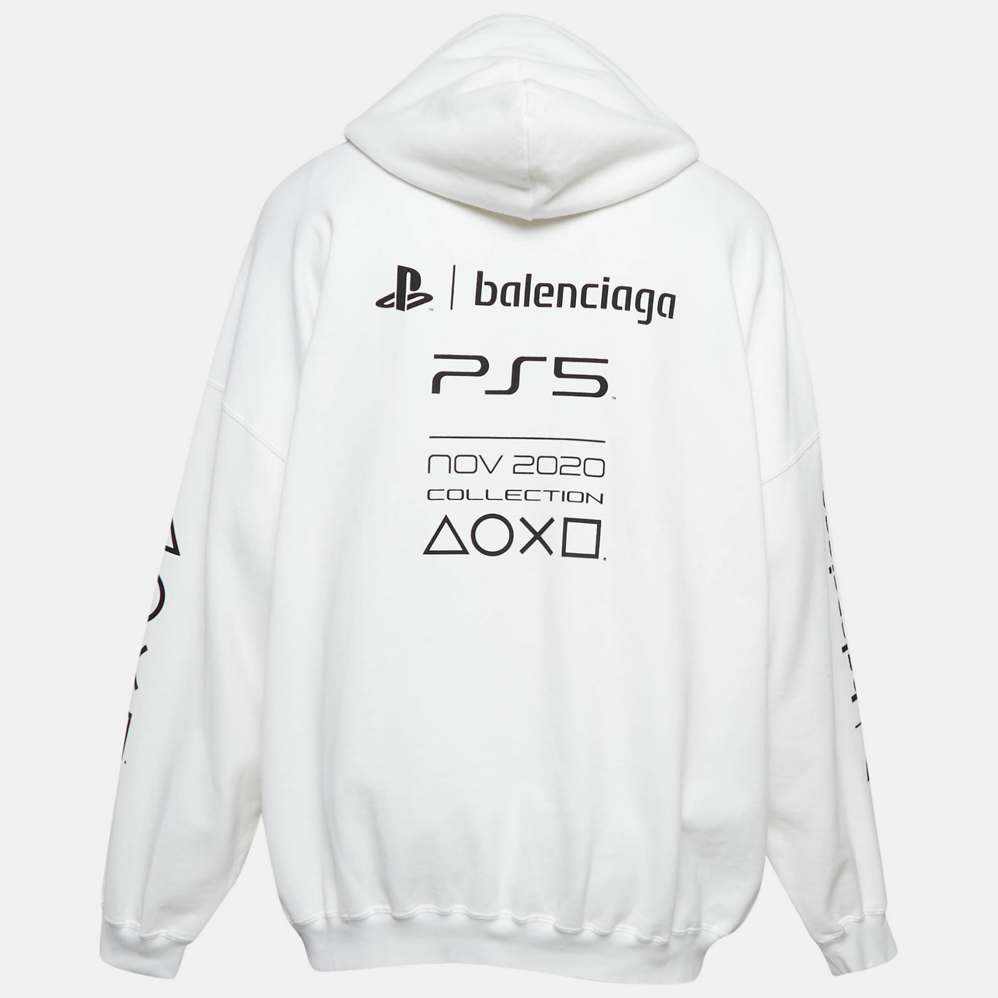 Balenciaga X Sony PS5 White Printed Cotton Oversized Hoodie XS