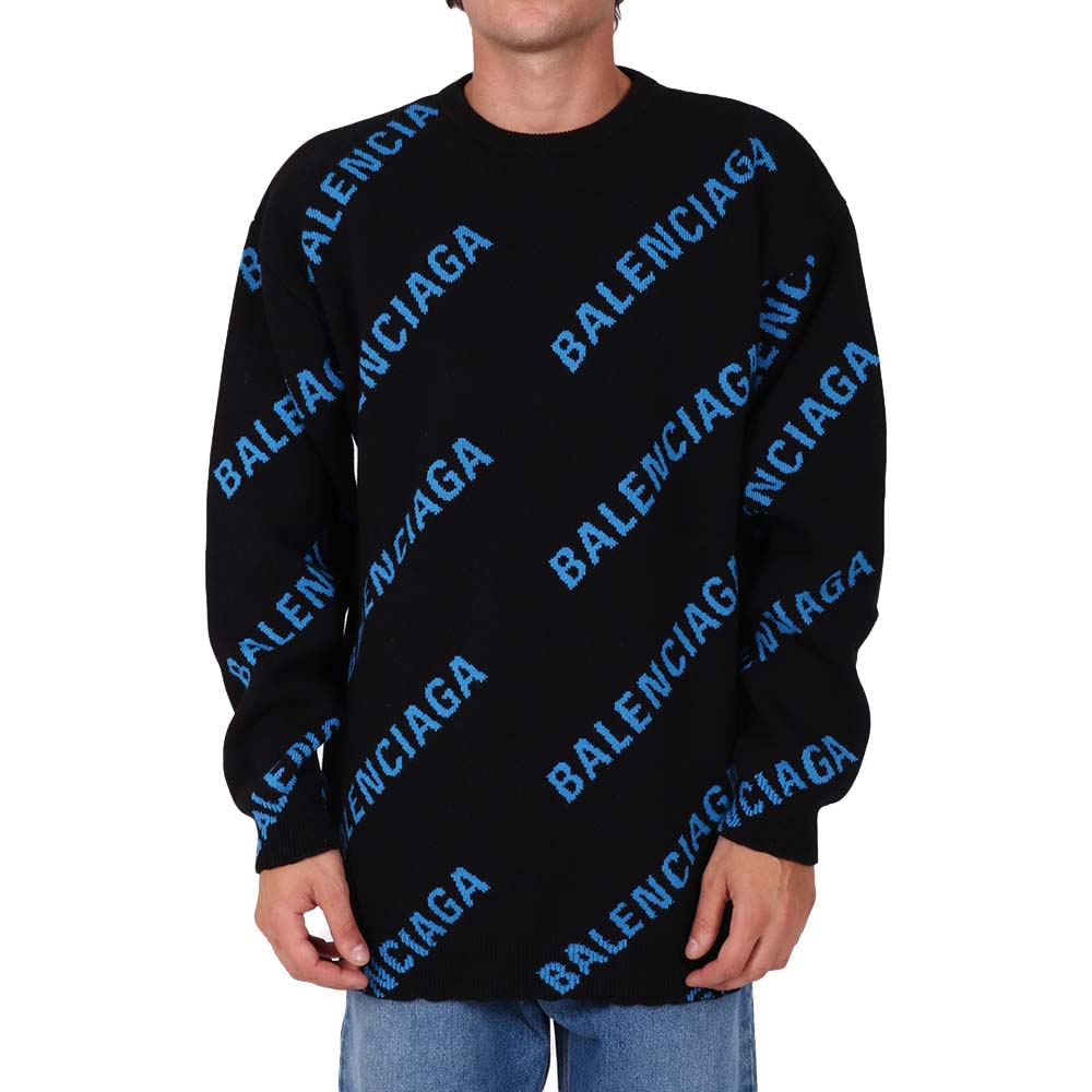 Image of Balenciaga Black Logo Jacquard Jumper Size XS