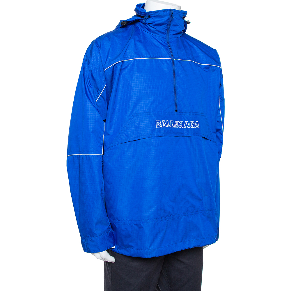 Balenciaga Blue Synthetic Logo Embroidered Oversized Wind Breaker Hoodie
Balenciaga Blue Synthetic Logo Embroidered Oversized Wind Breaker Hoodie