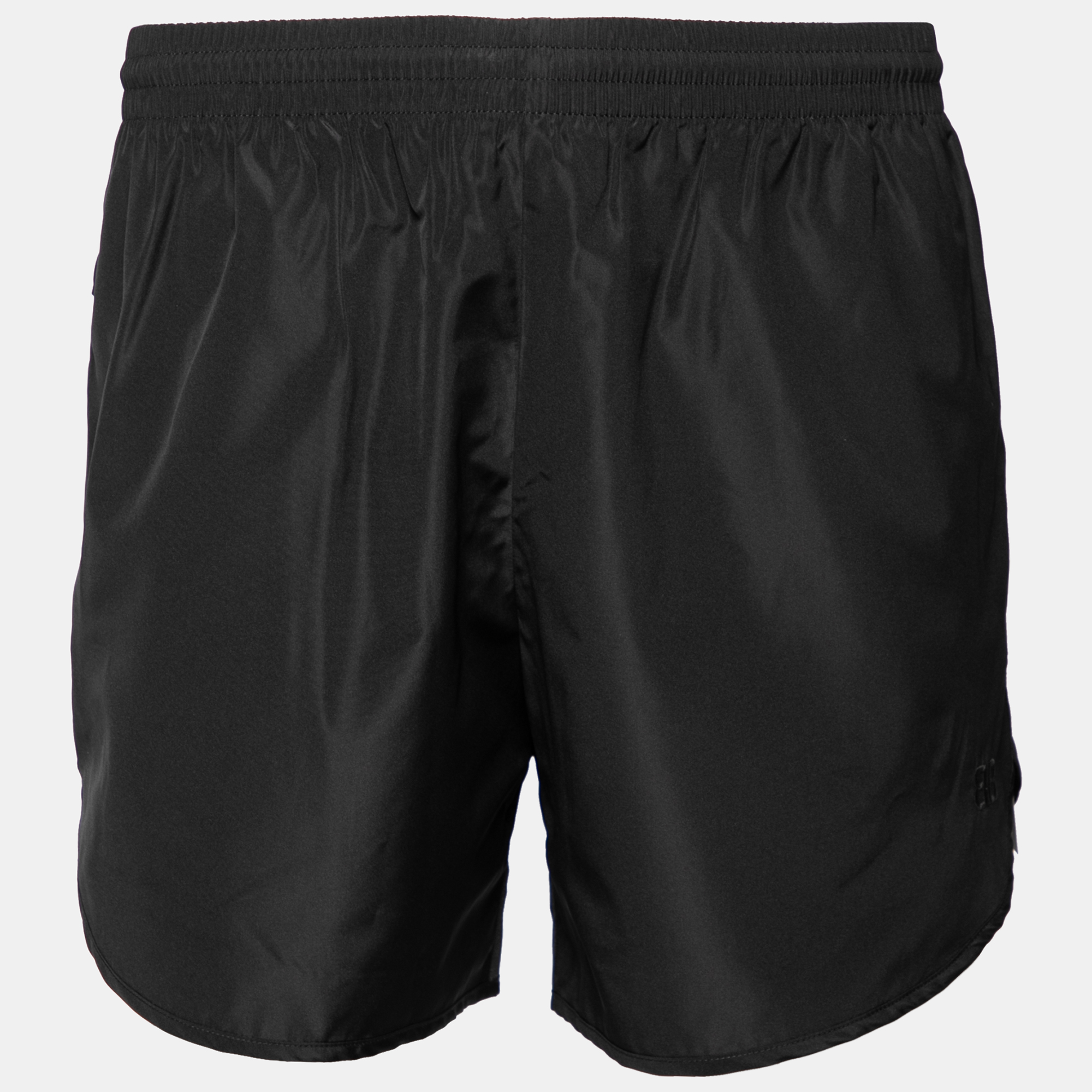 Balenciaga black synthetic logo embroidered running shorts m