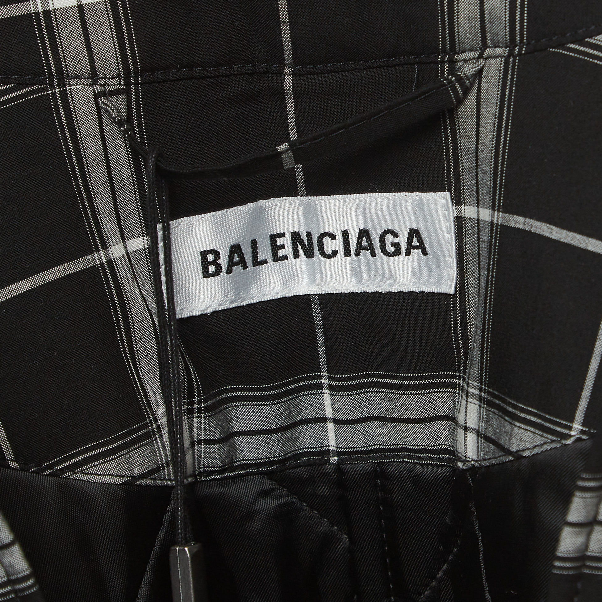 Balenciaga Black/White Checked Lyocell Blend Padded Shirt S