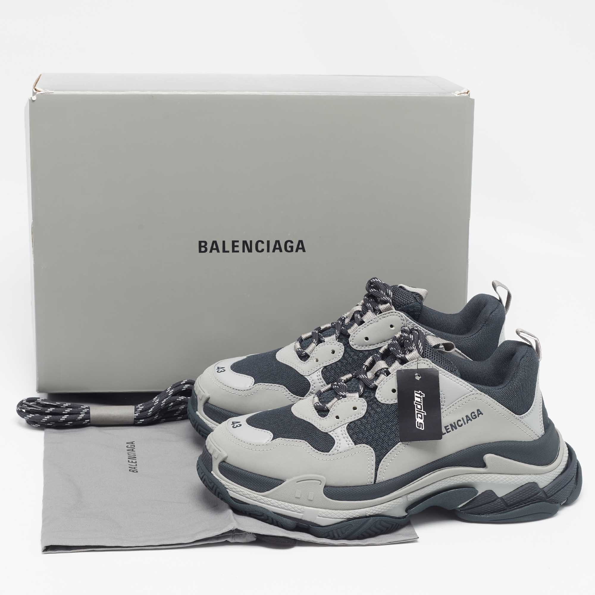 Balenciaga Grey/Blue Faux Leather And Mesh Triple S Sneakers Size 43