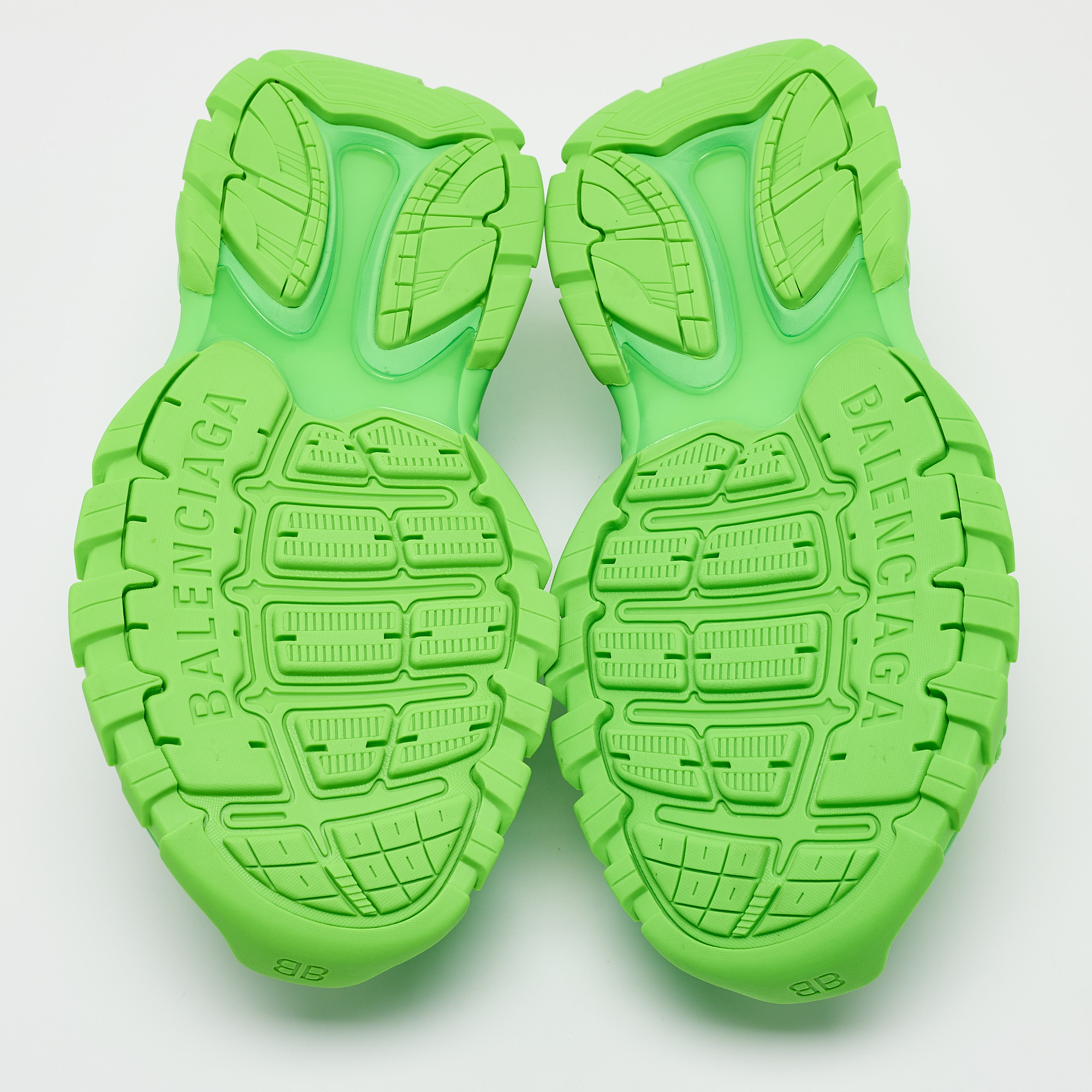 Balenciaga Neon Green Rubber And Faux Leather Track Sandals Size 44