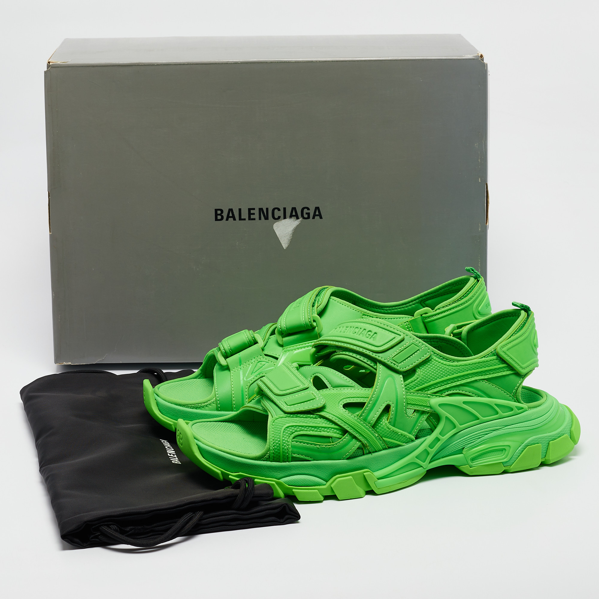 Balenciaga Neon Green Rubber And Faux Leather Track Sandals Size 44