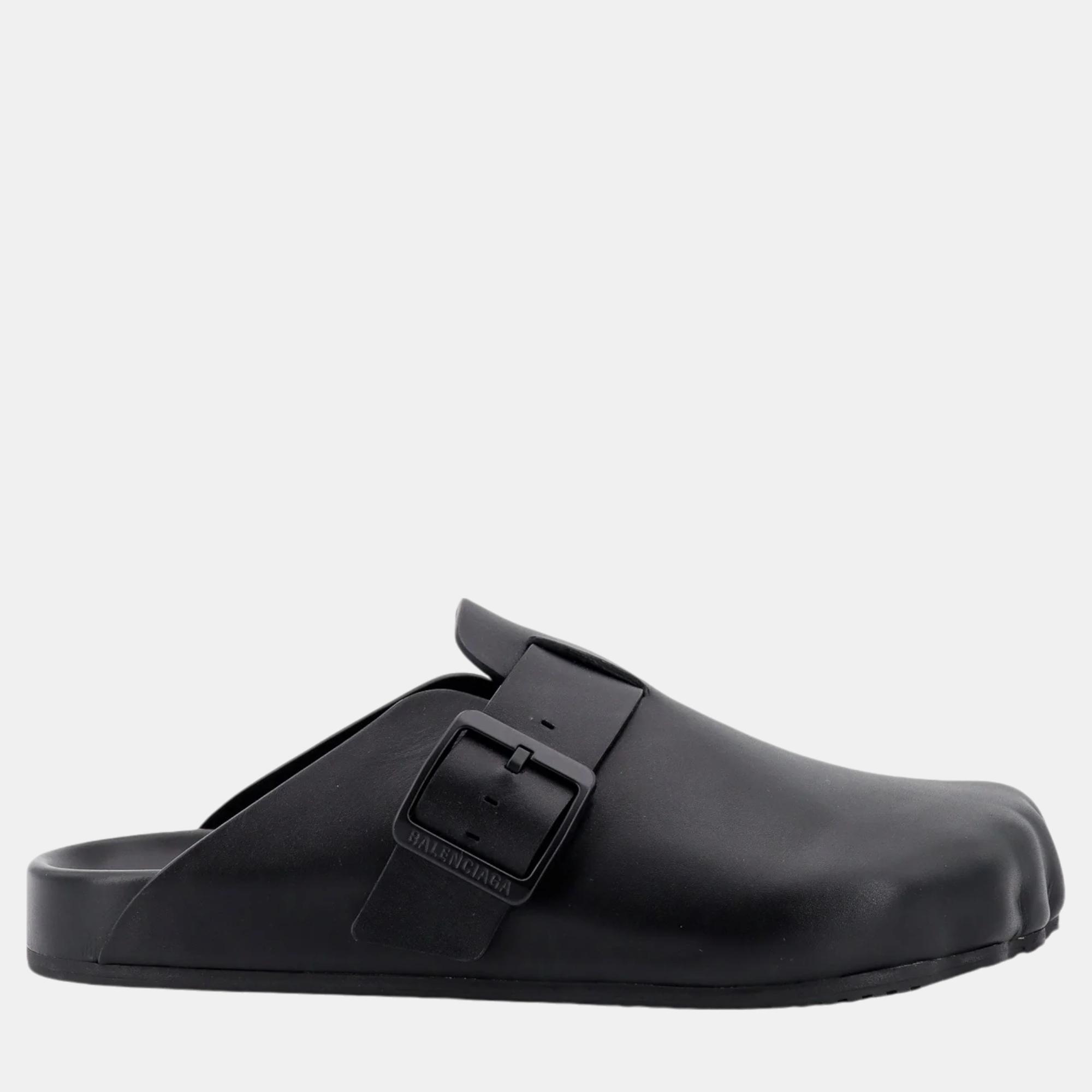 Balenciaga Black Leather Sunday Slide Sandals EU 39