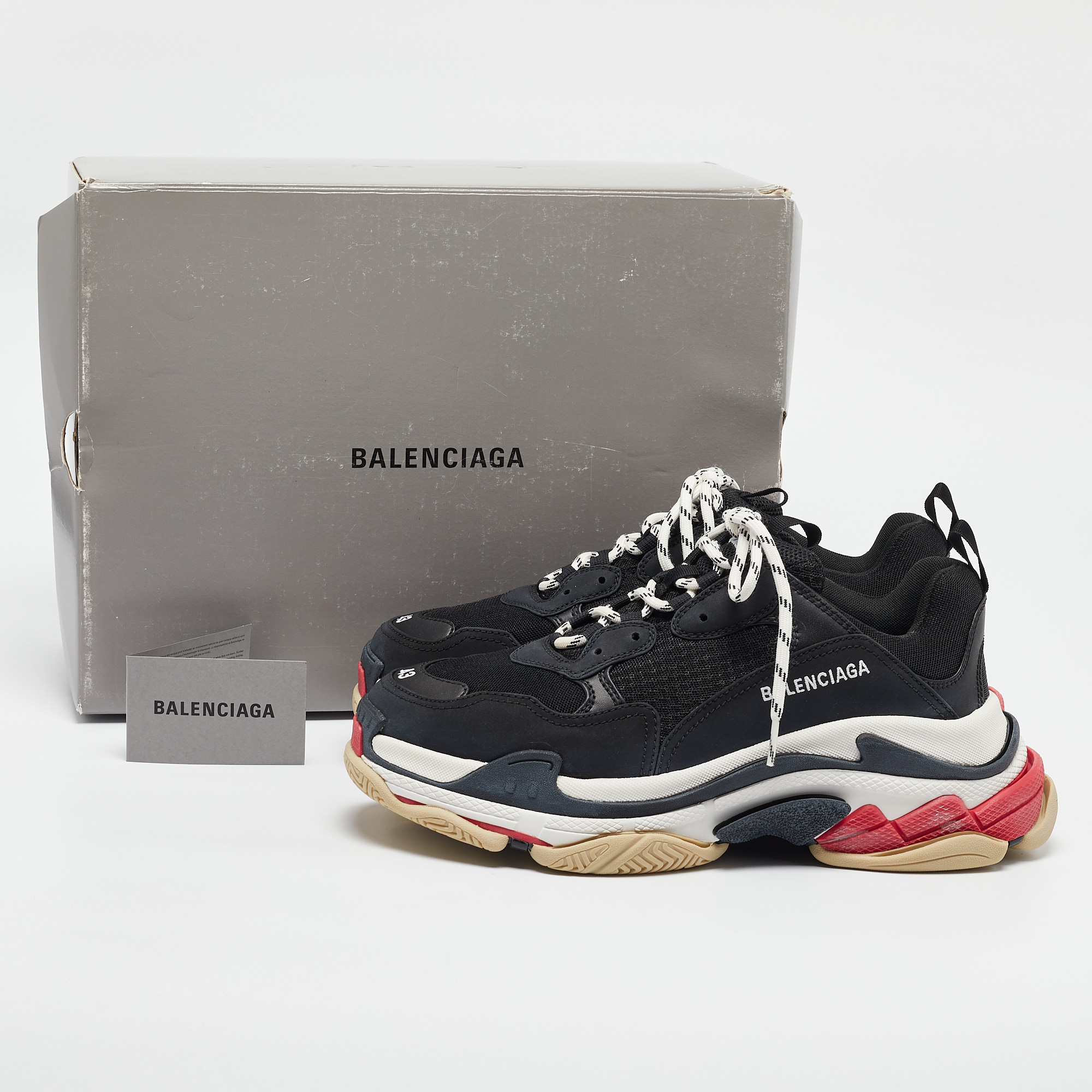 Balenciaga Black Mesh And Leather Triple S Low Top Sneakers Size 43