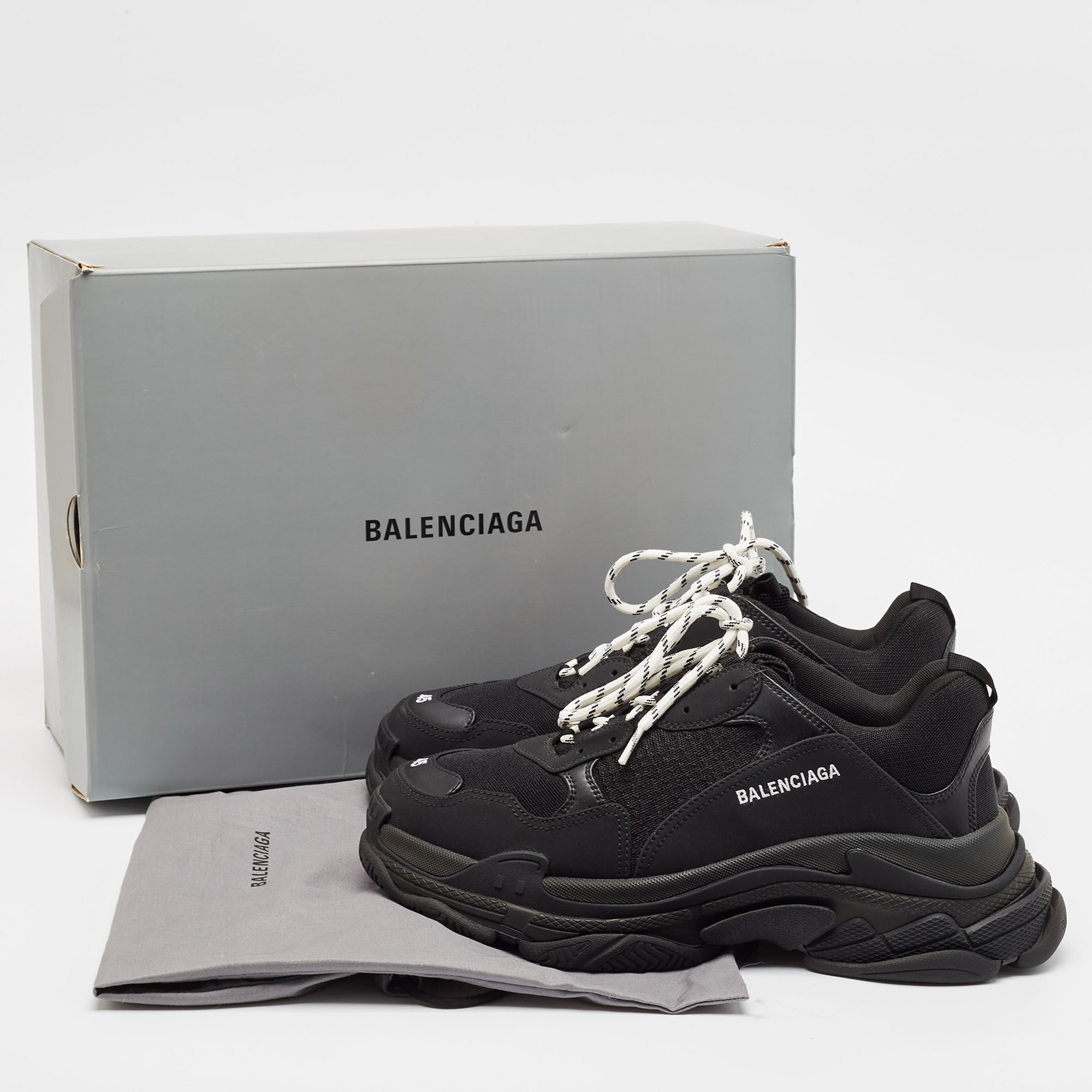 Balenciaga Black Faux Leather And Mesh Triple S Sneakers Size 45