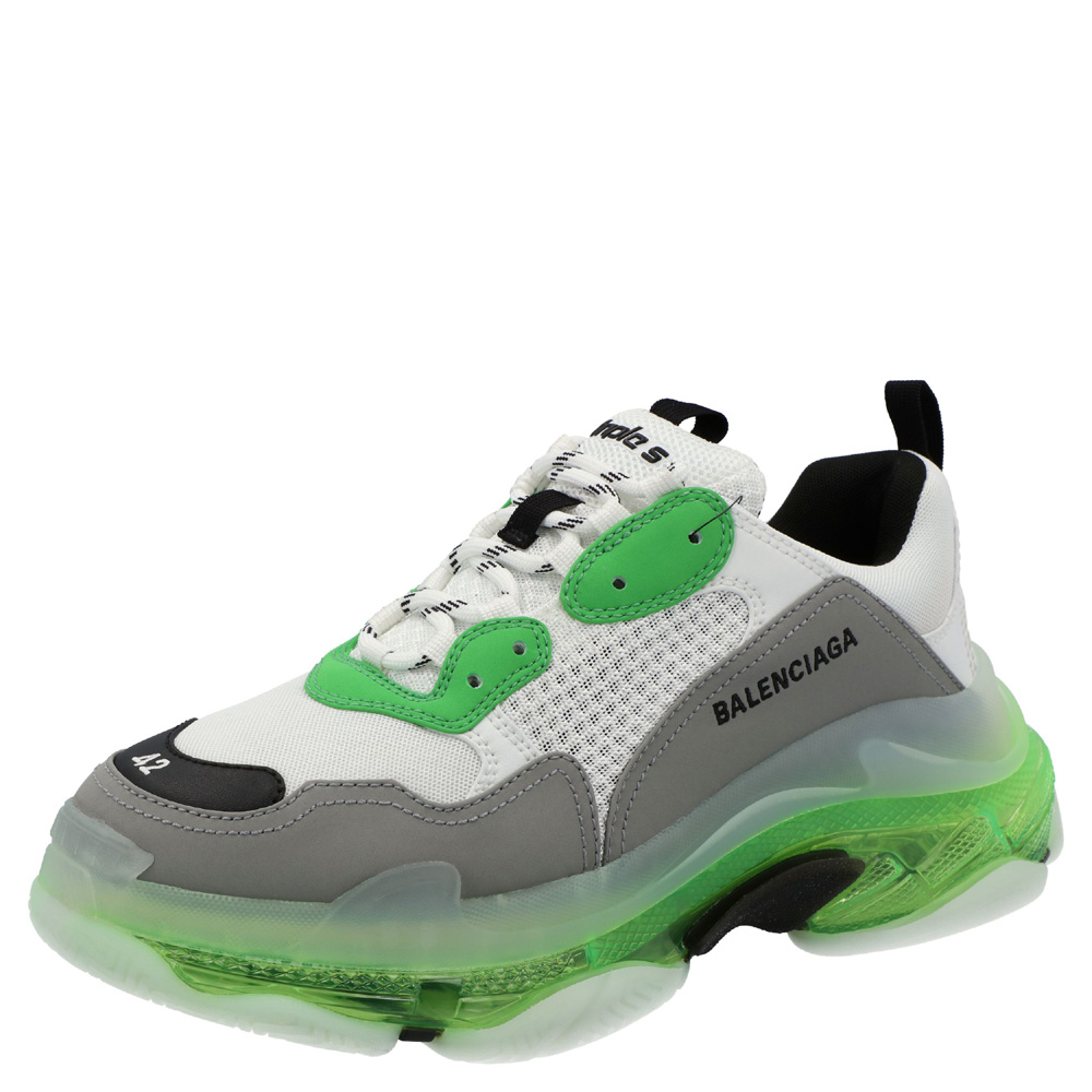 Balenciaga Green/White/Grey Triple S Clear Sole Sneakers Size EU 42