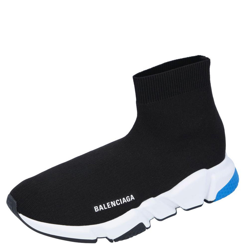 Balenciaga Black/White/Blue Knit Speed Sneakers Size EU 42