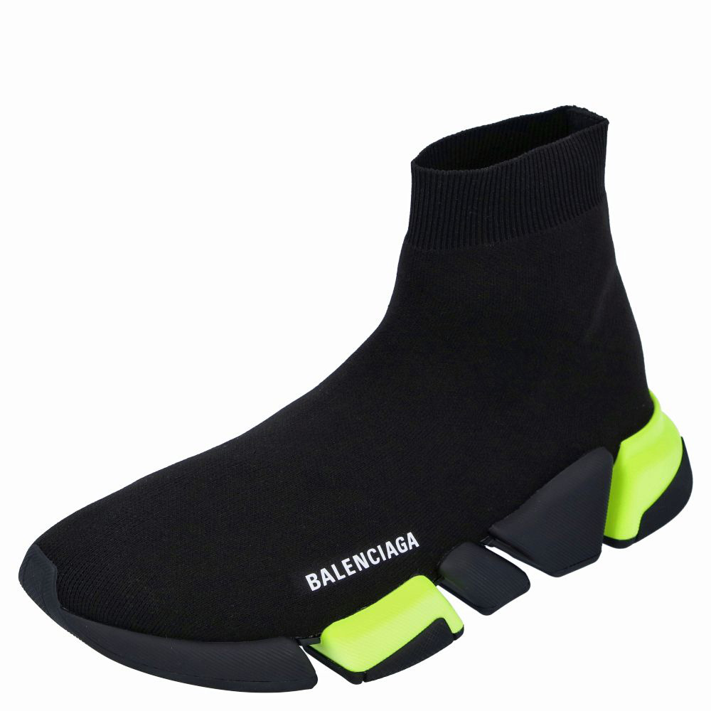 Balenciaga Black/Green Knit Speed Sneakers Size EU 43