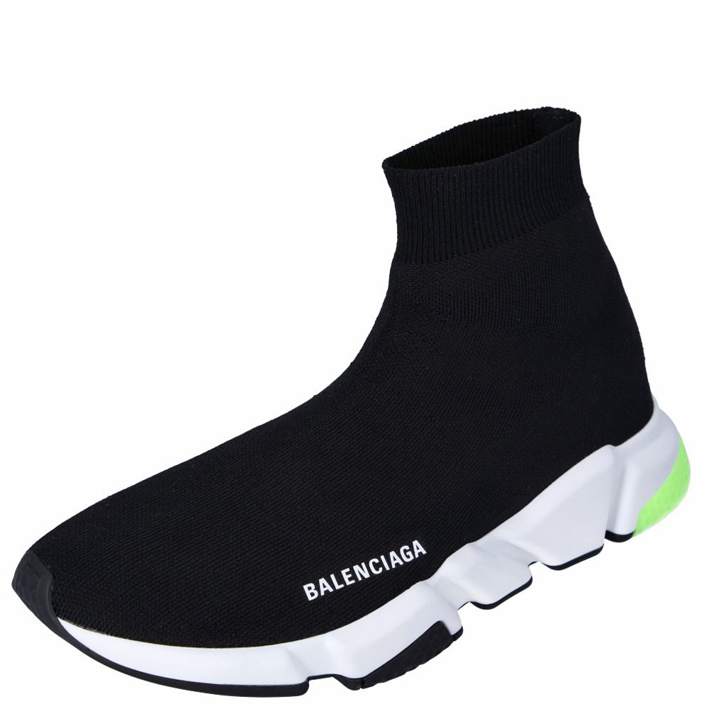 Balenciaga Black/White/Green Knit Speed Sneakers Size EU 43