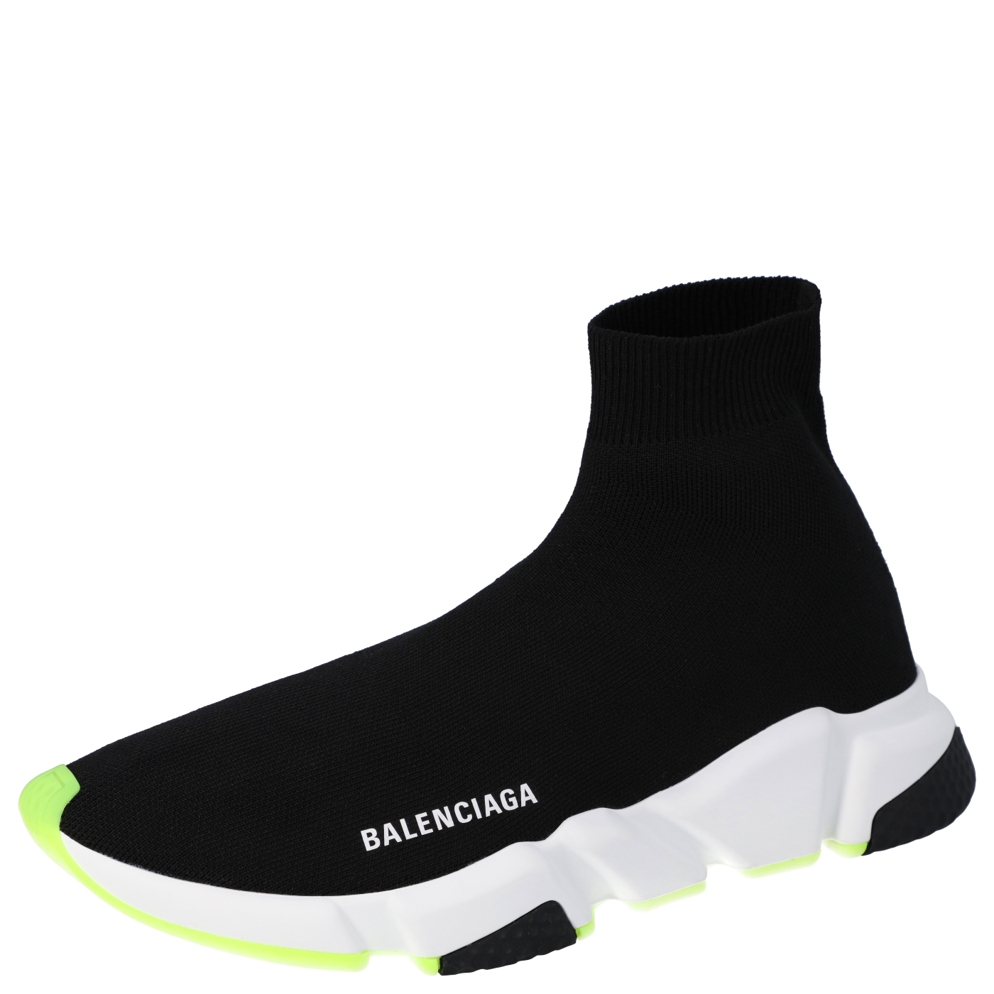 Balenciaga Black/Neon Green Knit Speed High Top Sneakers Size EU 41