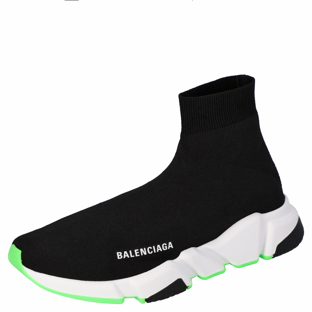 Balenciaga Black/Neon Green Knit Speed High Top Sneakers Size EU 40