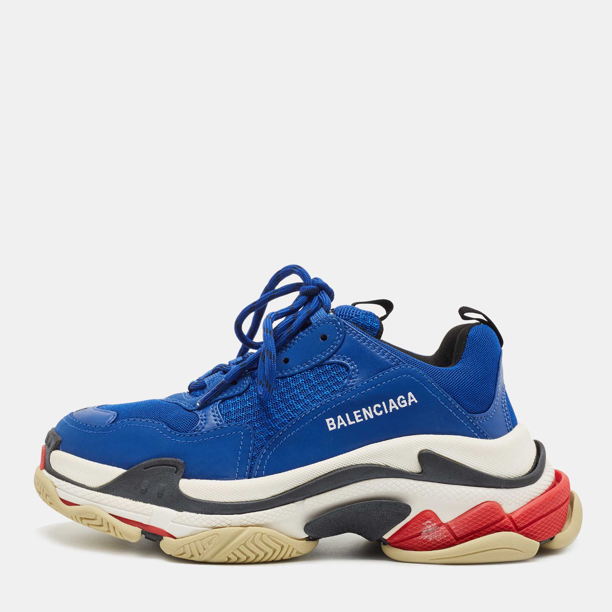 Balenciaga Blue Mesh And Leather Triple S Sneakers Size 40