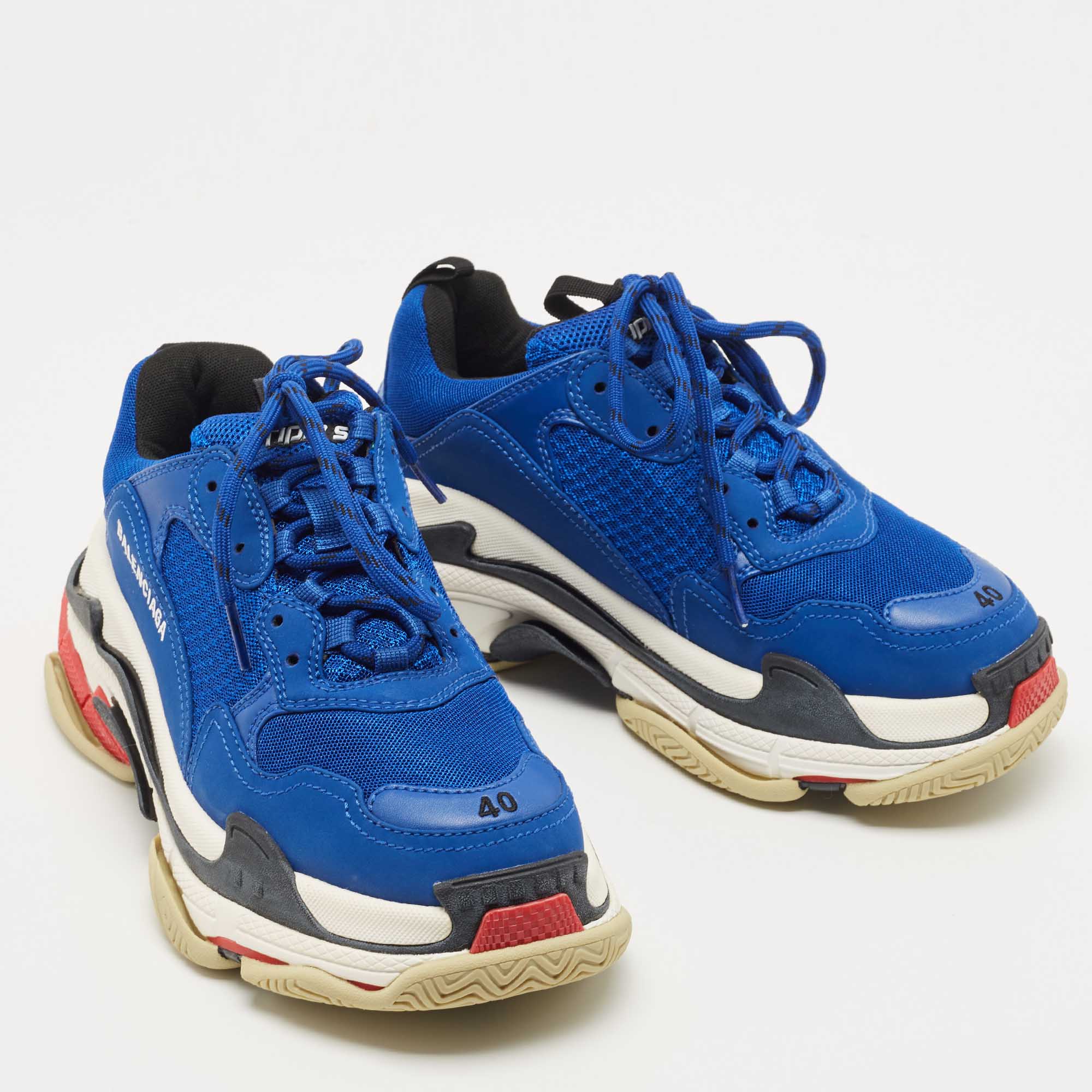 Balenciaga Blue Mesh And Leather Triple S Sneakers Size 40