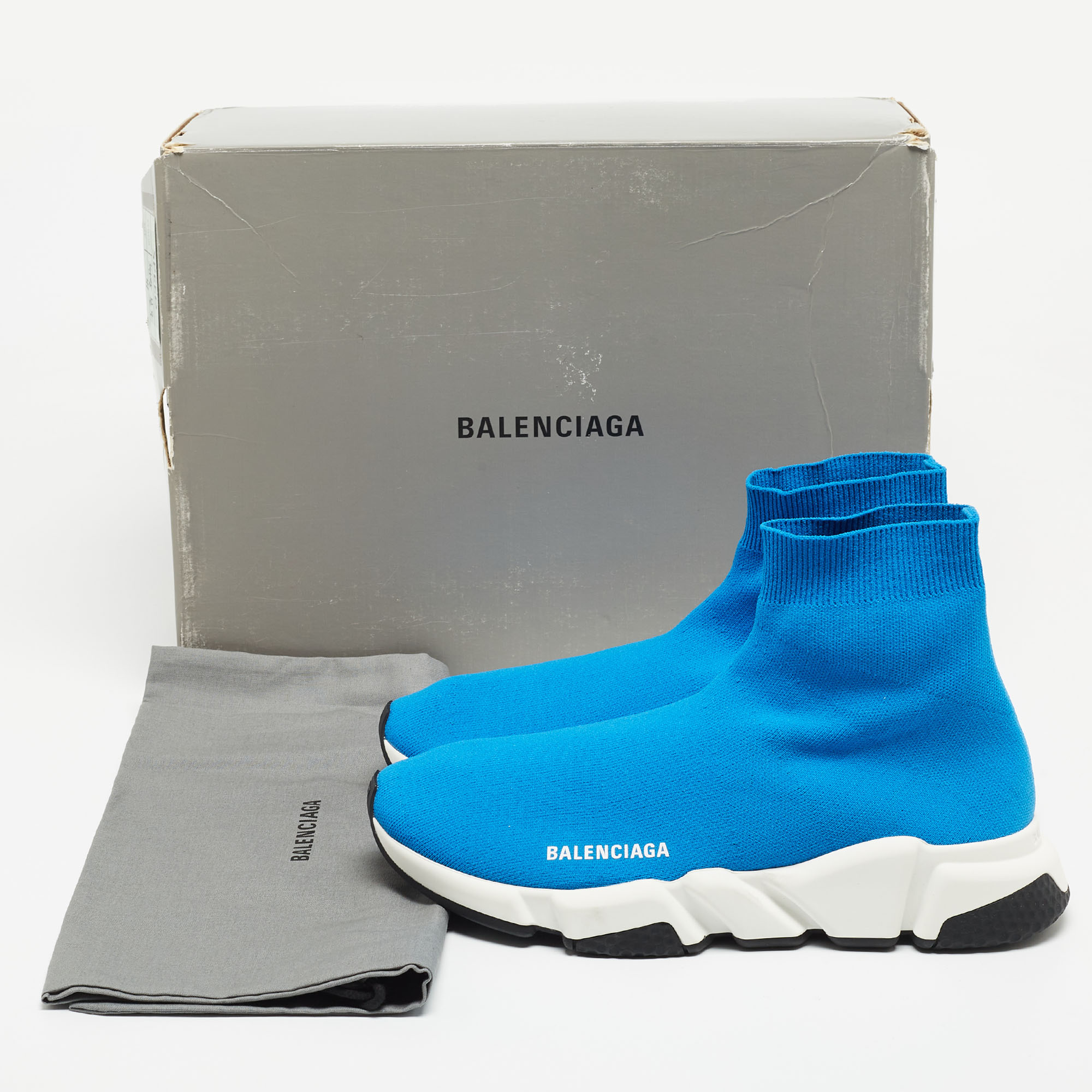 Balenciaga Blue Knit Fabric Speed Trainer Sneakers Size 41