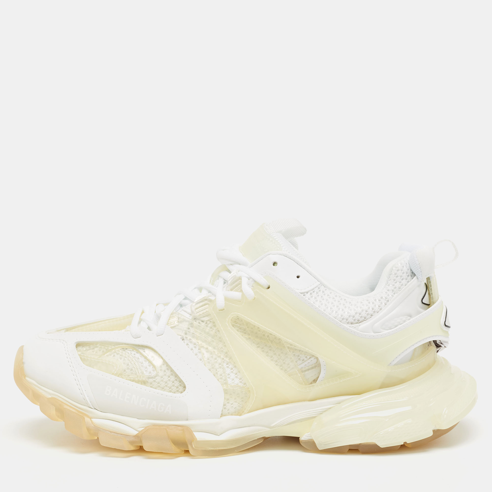 Balenciaga White/Transparent Leather And PVC Track Clear Sole Sneakers Size 44