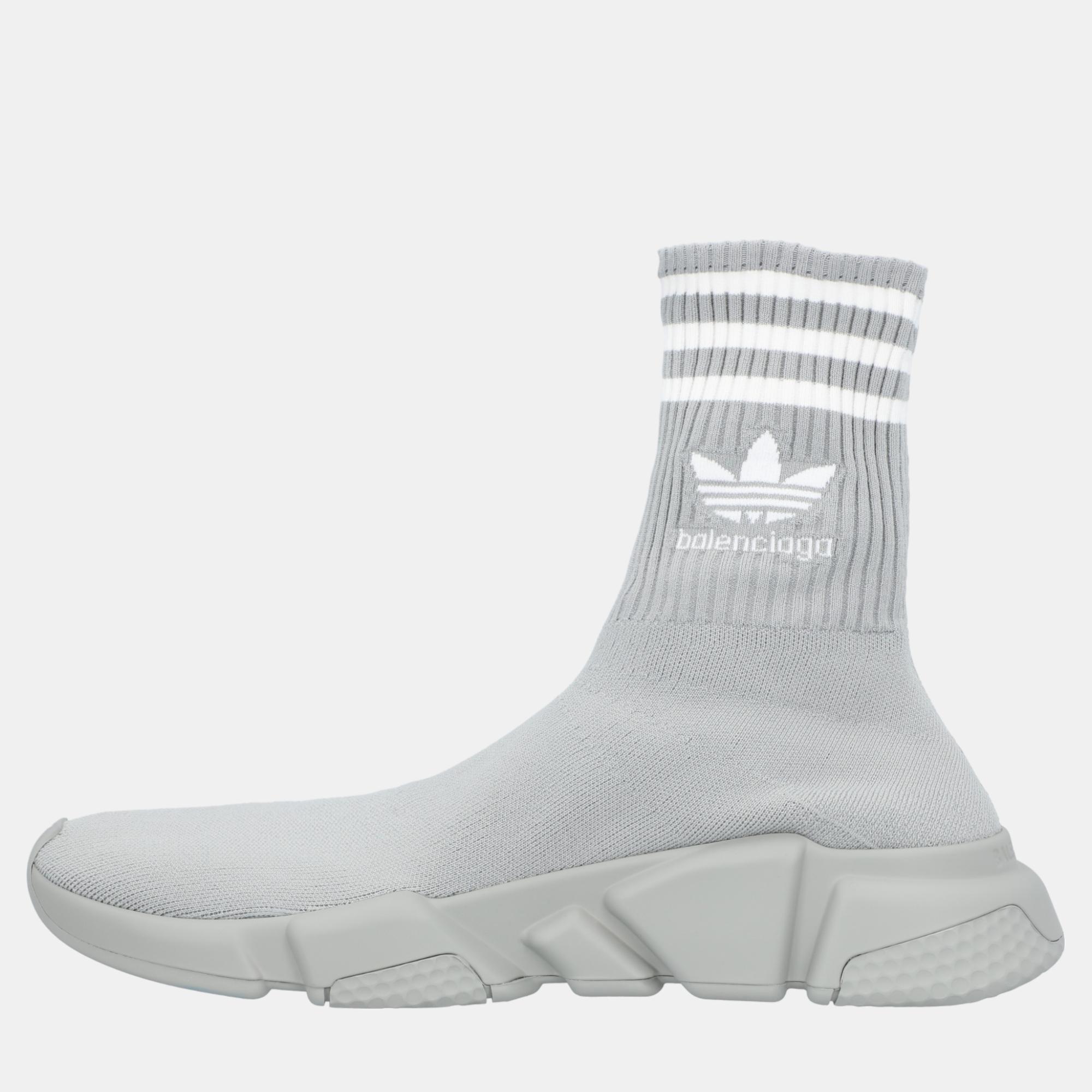 Balenciaga x adidas grey knit fabric speed trainer sock high top sneakers eu 41